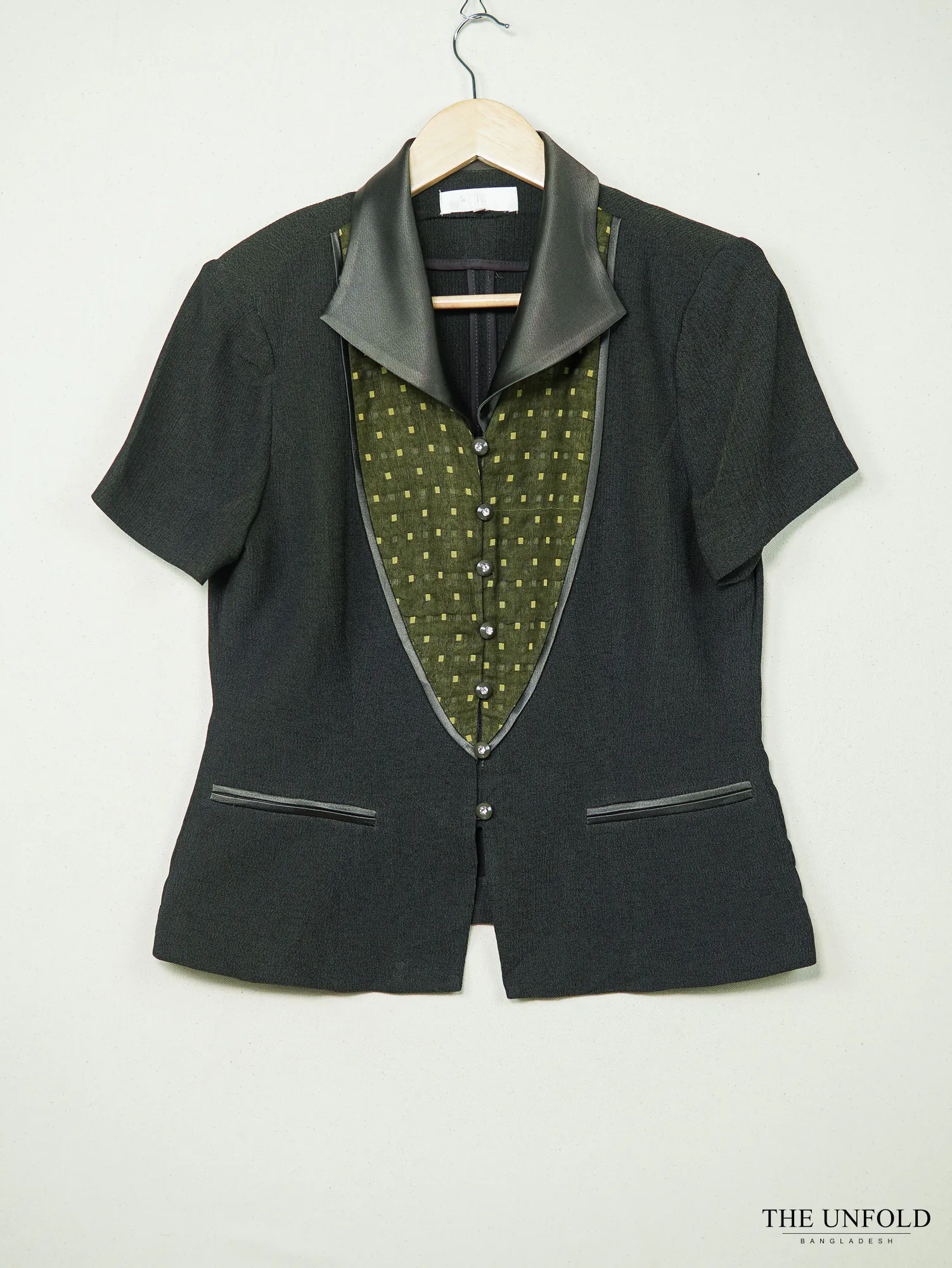Women Short-Sleeve Blazer Olive Green