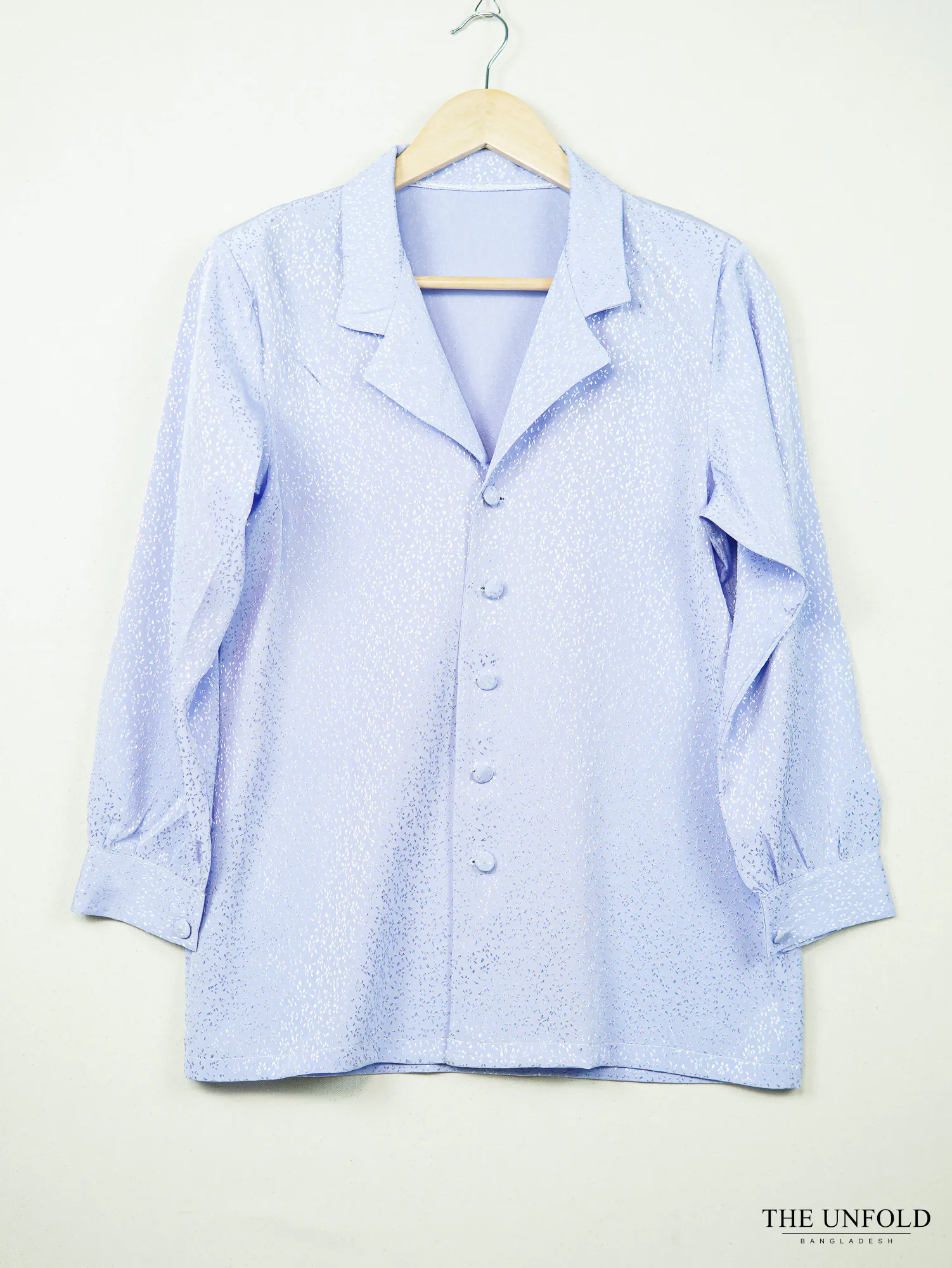 Women Lavender Glitter Notch Collar Shirt
