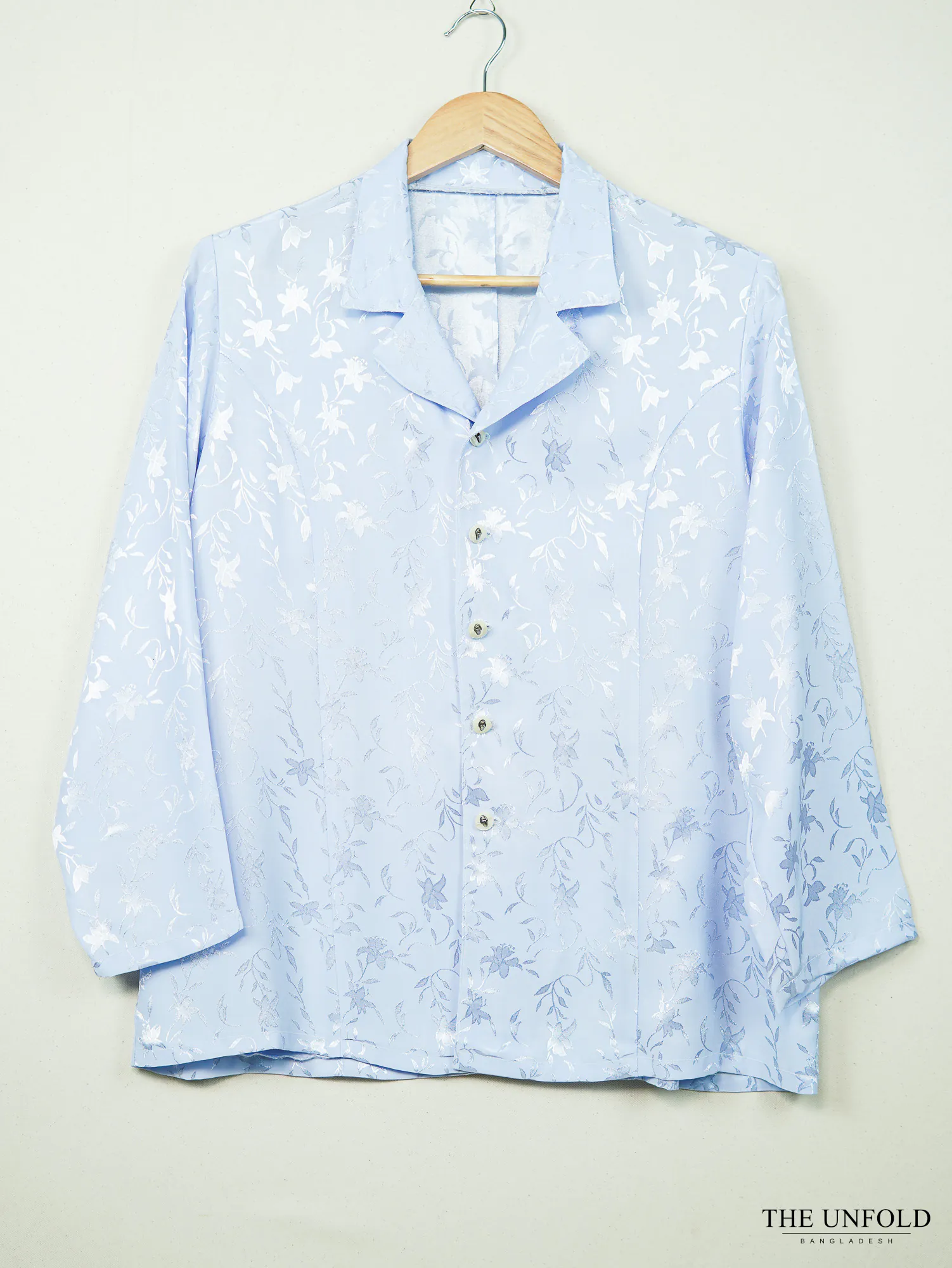 Sky Blue Floral Button-Up Top