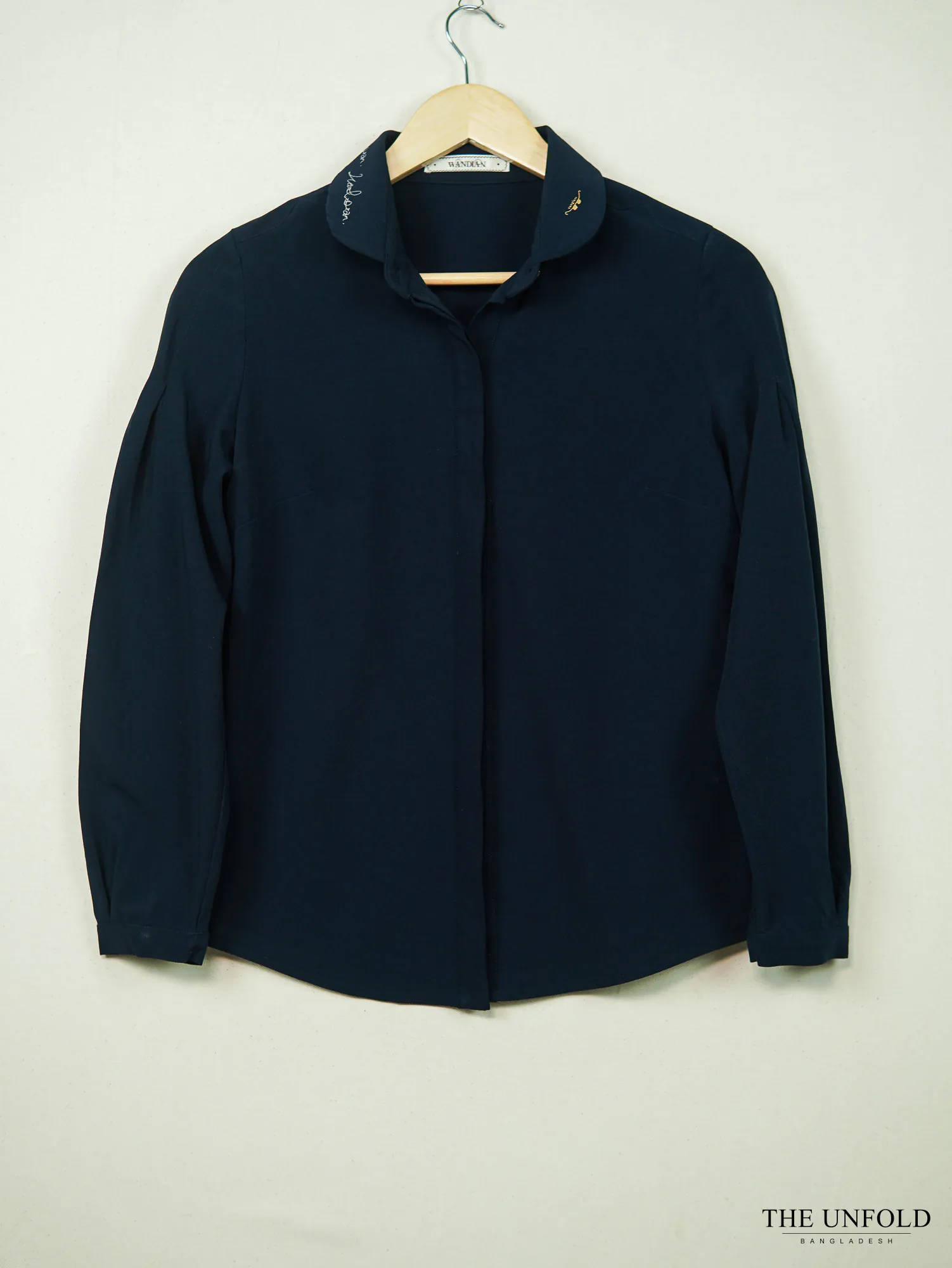 Dark Blue Collared Long-Sleeve Women Shirt