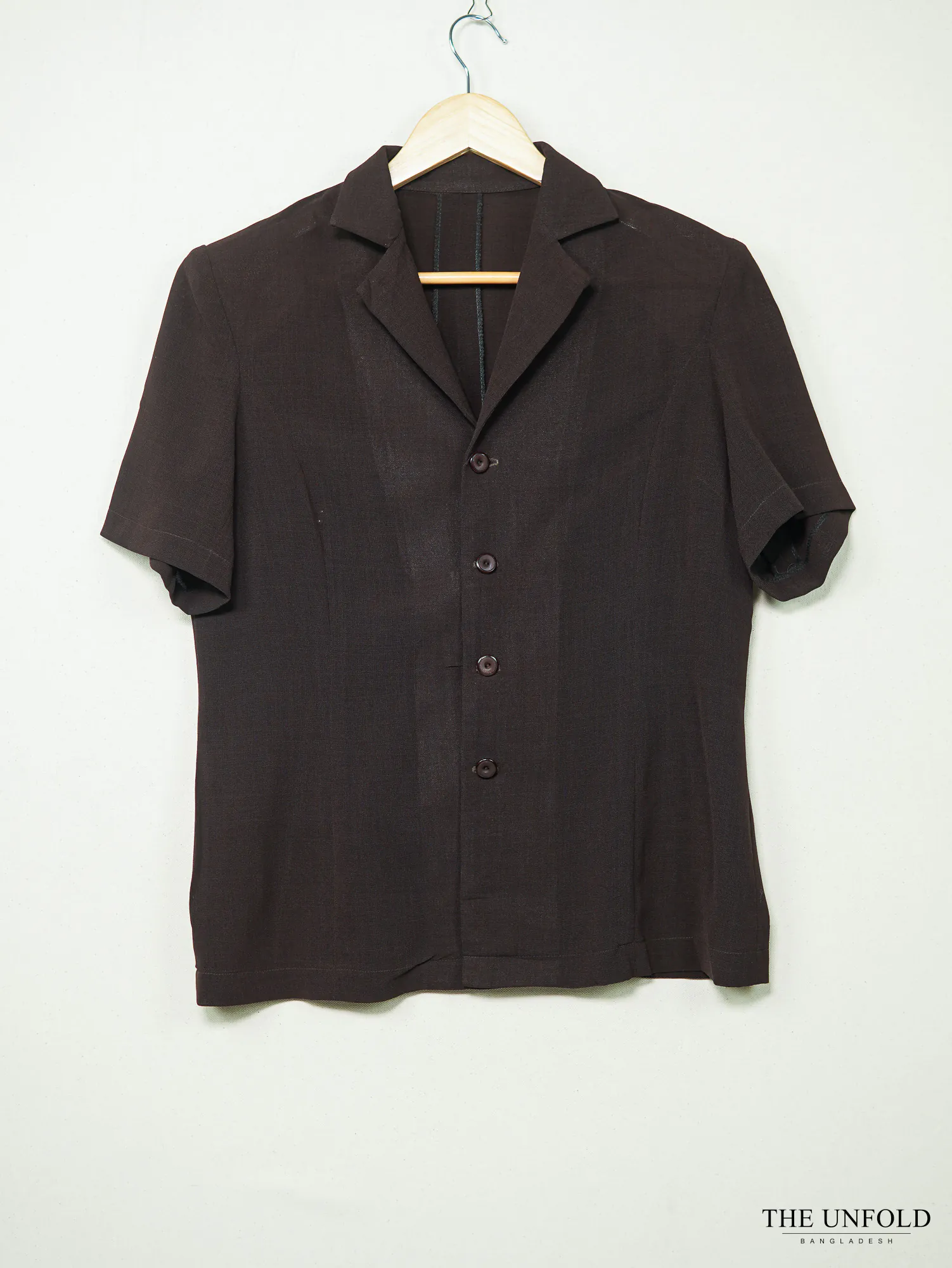 Minimalist Chocolate Brown Tailored Short-Sleeve Shirt