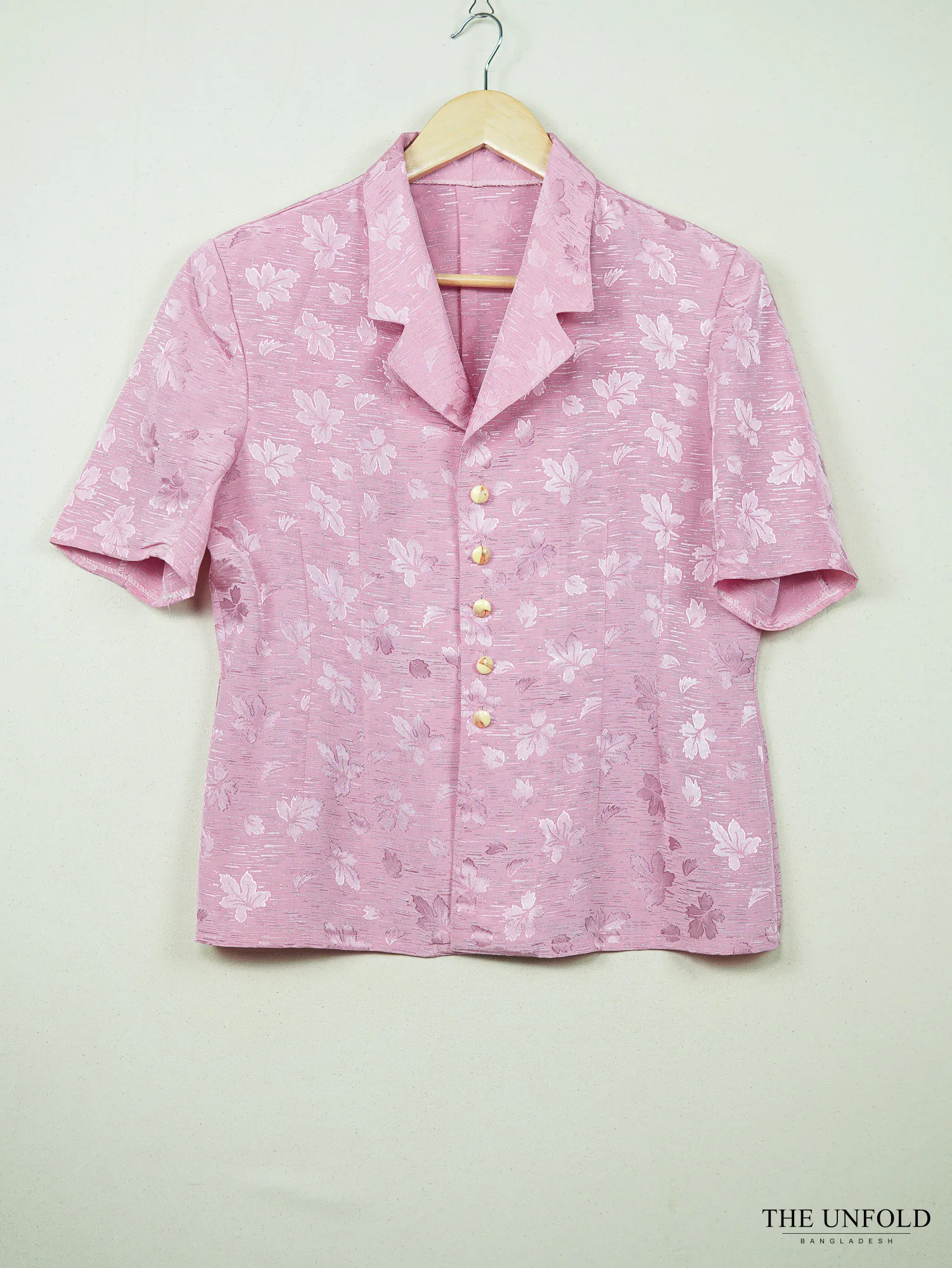 Pink Floral Jacquard Short-Sleeve Shirt
