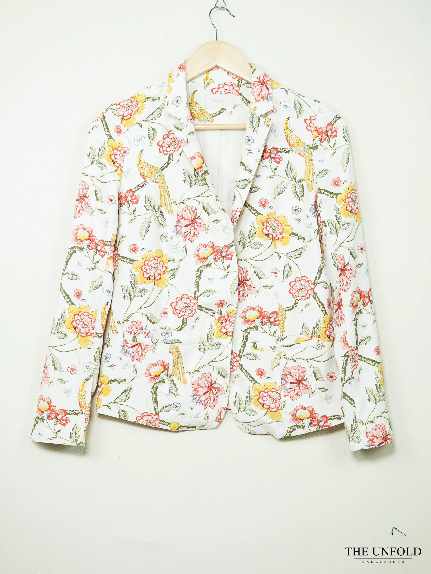 White Floral & Peacock Print Blazer