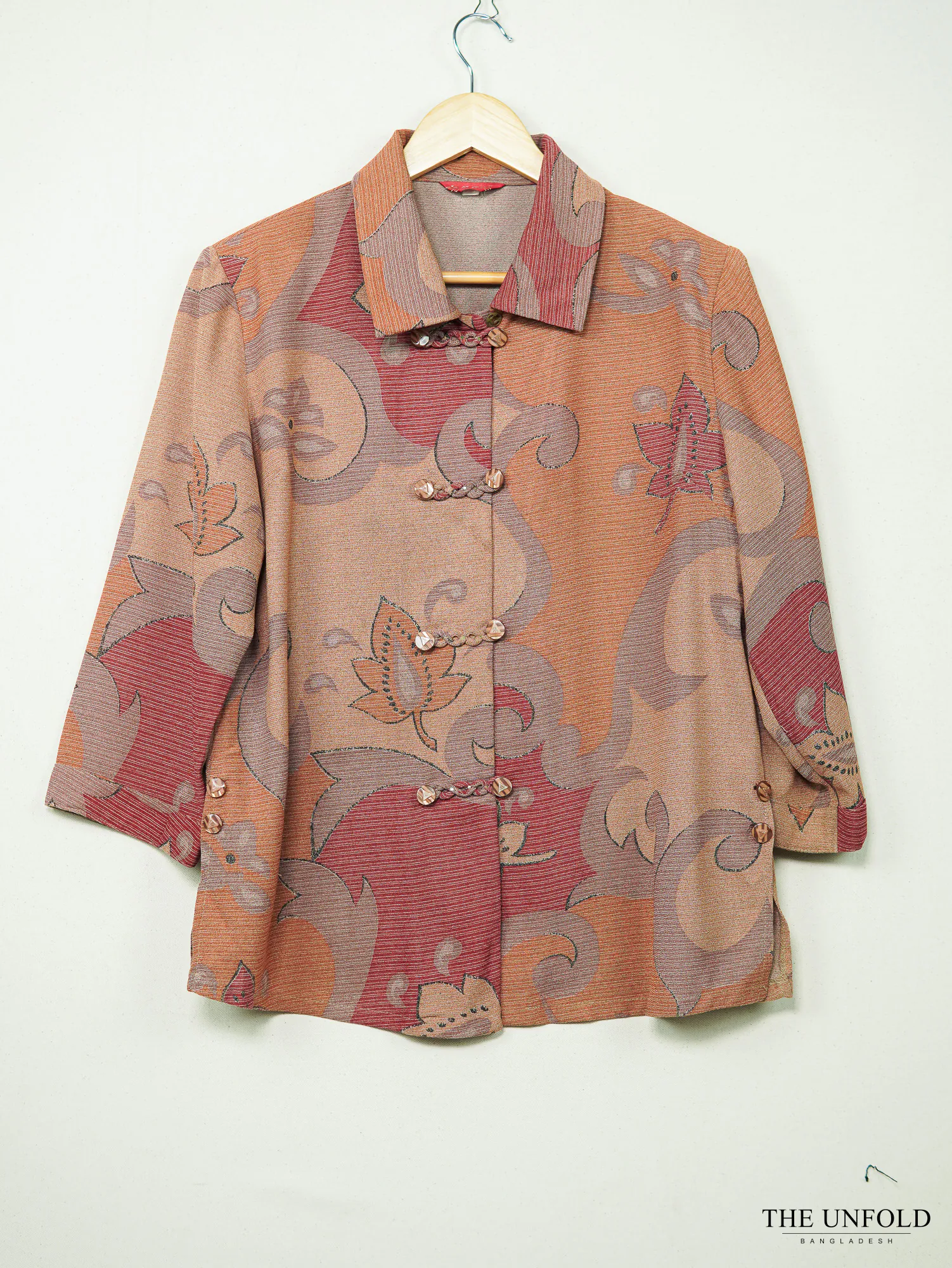 Terracotta Brocade Collared Shirt
