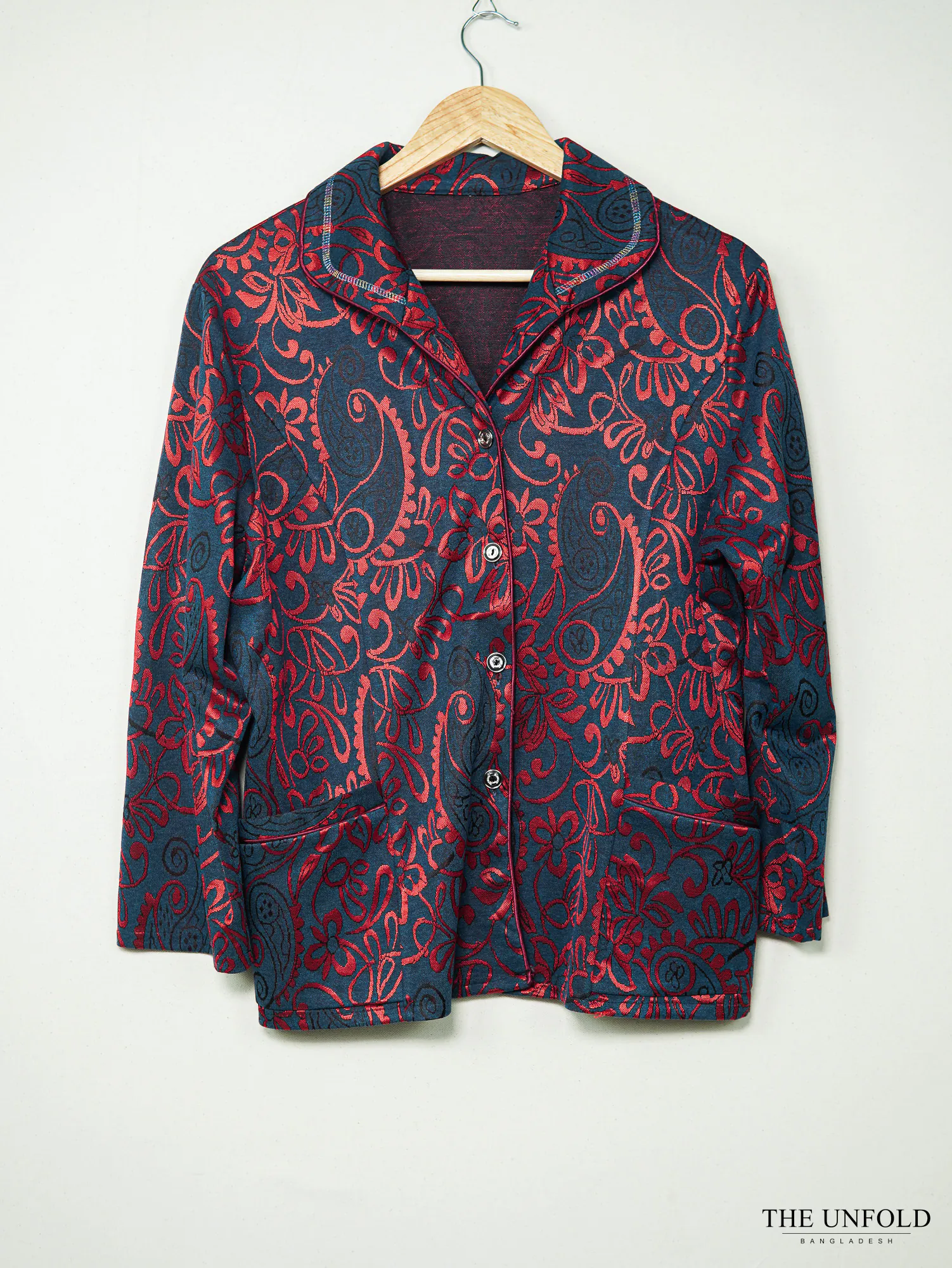 Vintage Navy & Red Paisley Brocade Jacket