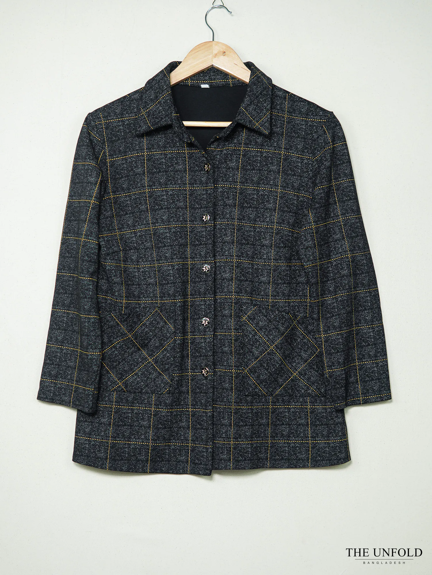 Dark Gray Plaid Button-Up Utility Jacket