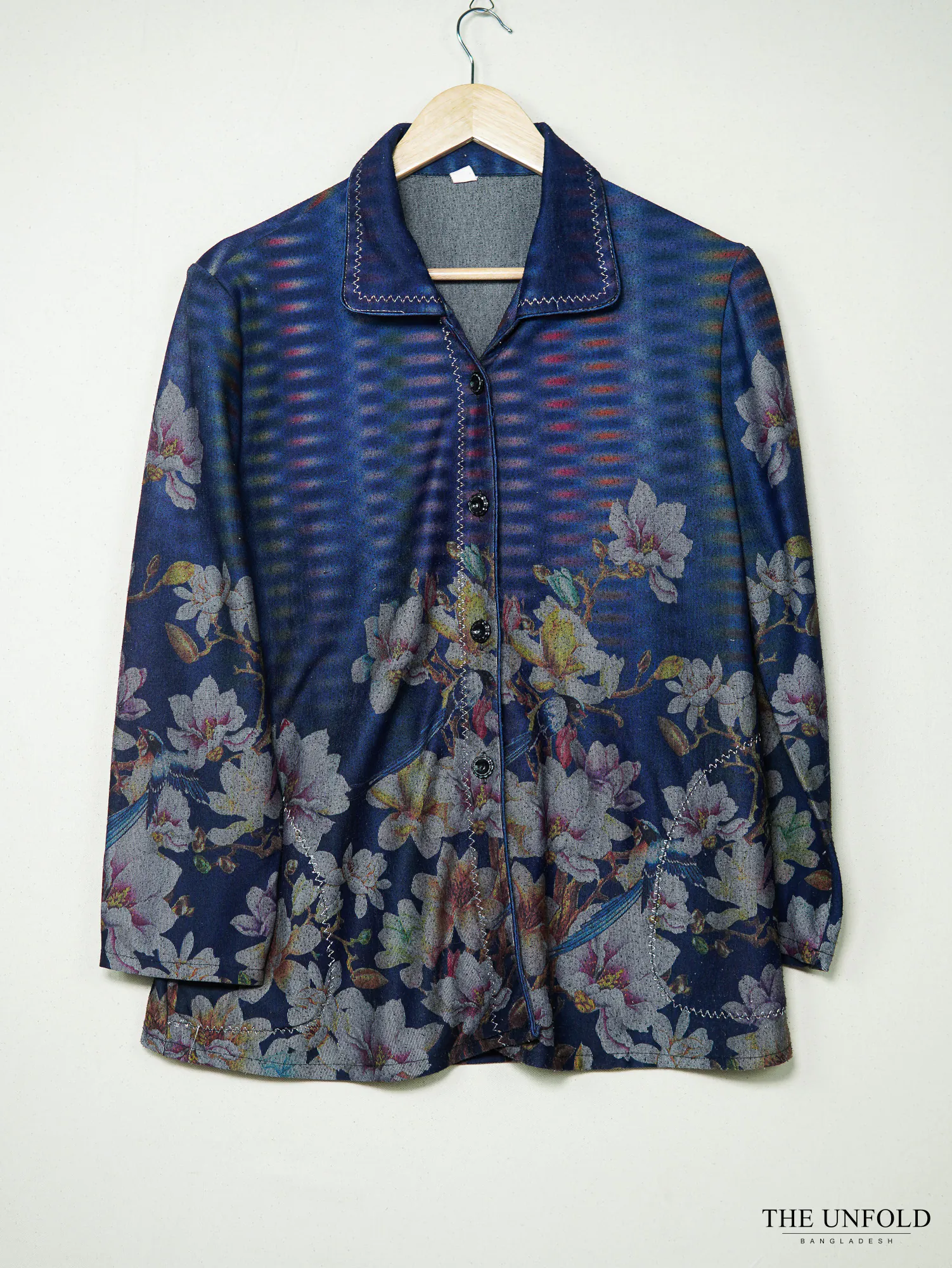 Blue Floral Denim-Look Lightweight Jacket