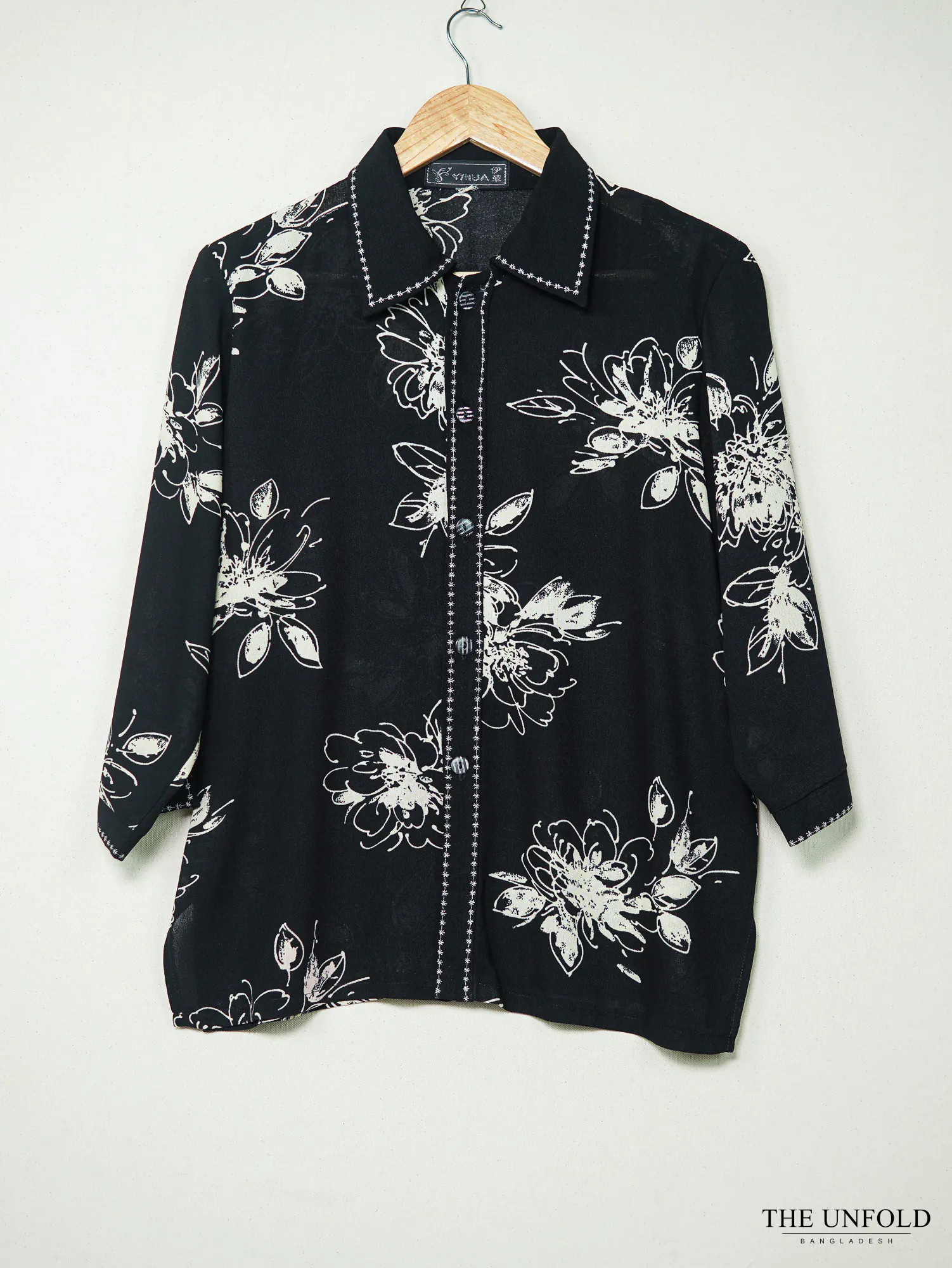 Black and White Floral Sketch Print Shirt