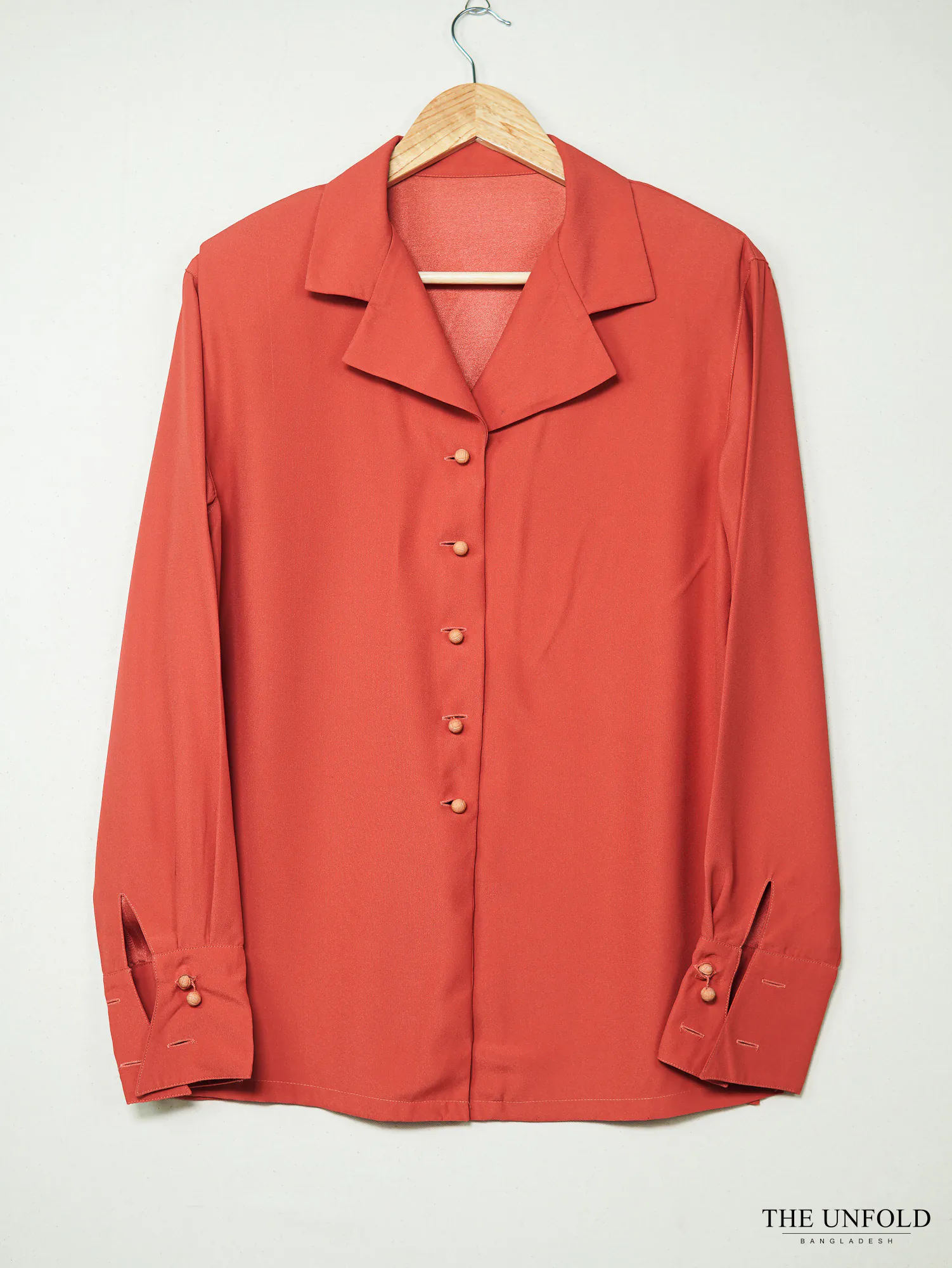 Solid Notch Collar Long Sleeve Shirt with Statement Buttons