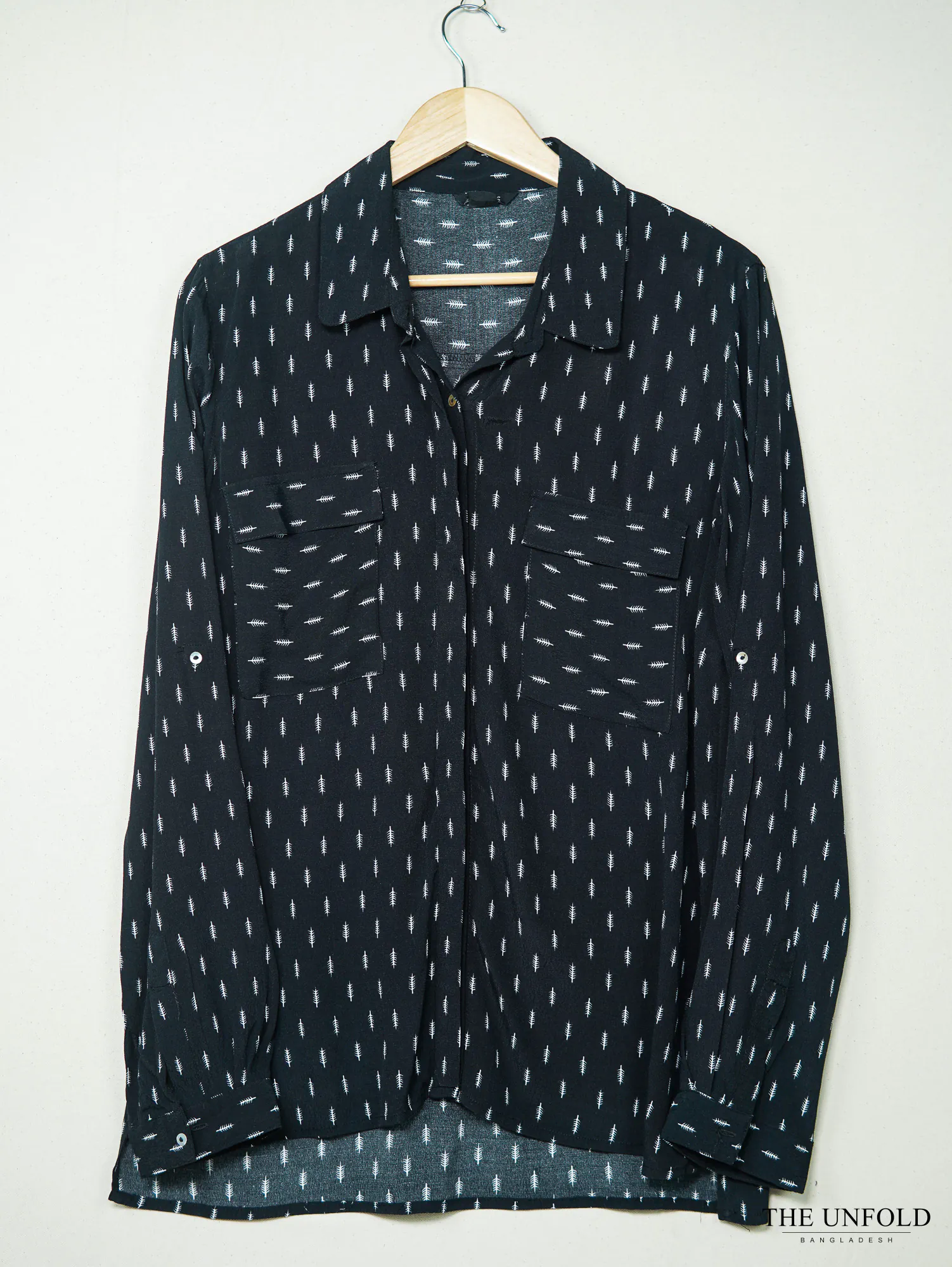 Women's Black Printed Button-Up Shirt