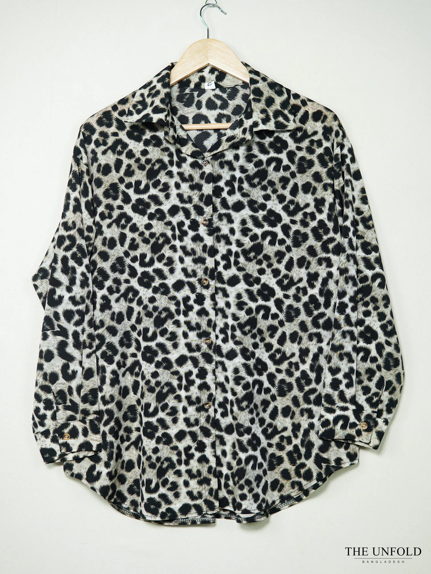 Women's Black and Beige Leopard Print Button-Down Shirt