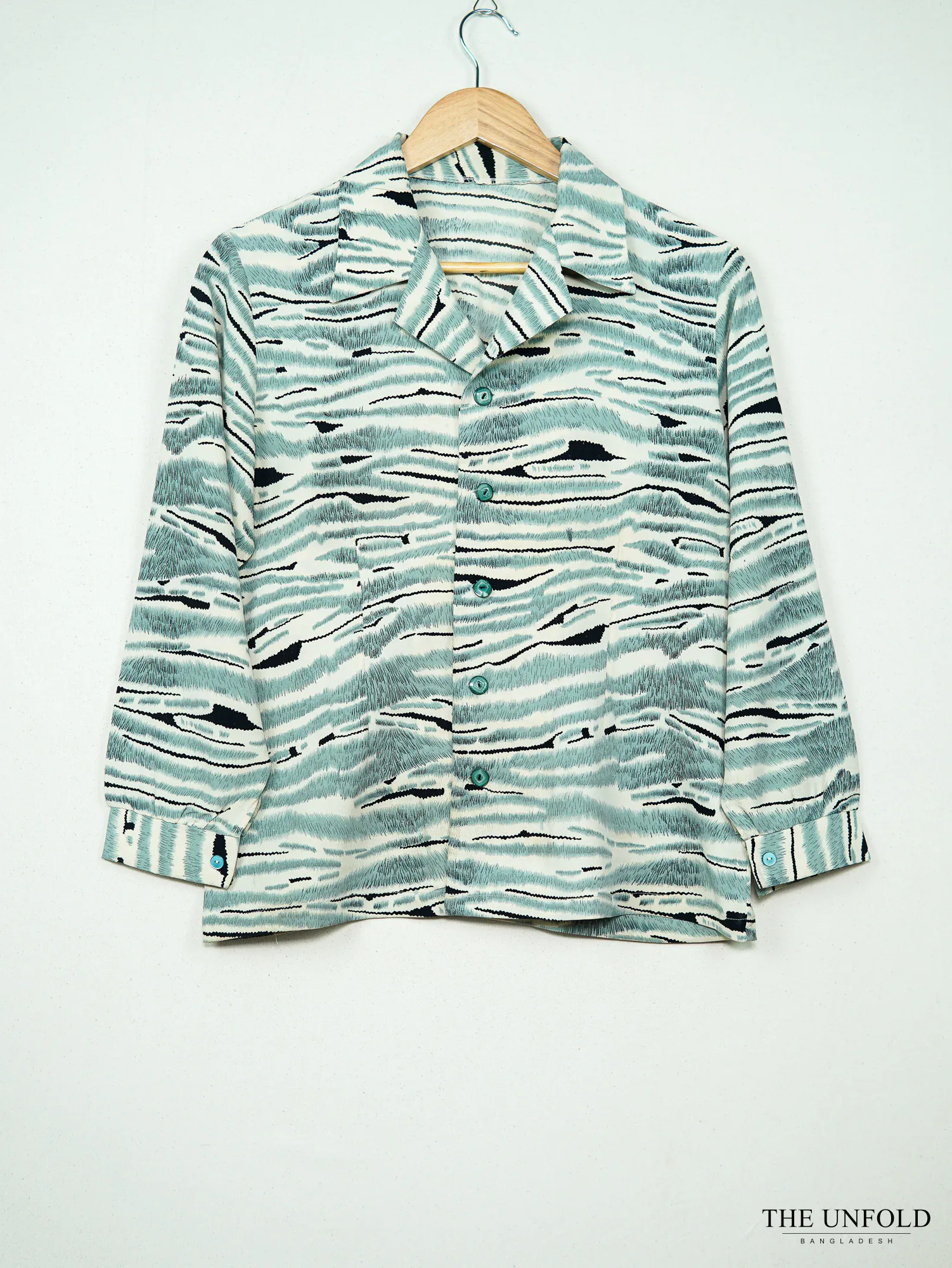 Women's Light Blue & White Printed Collared Shirt
