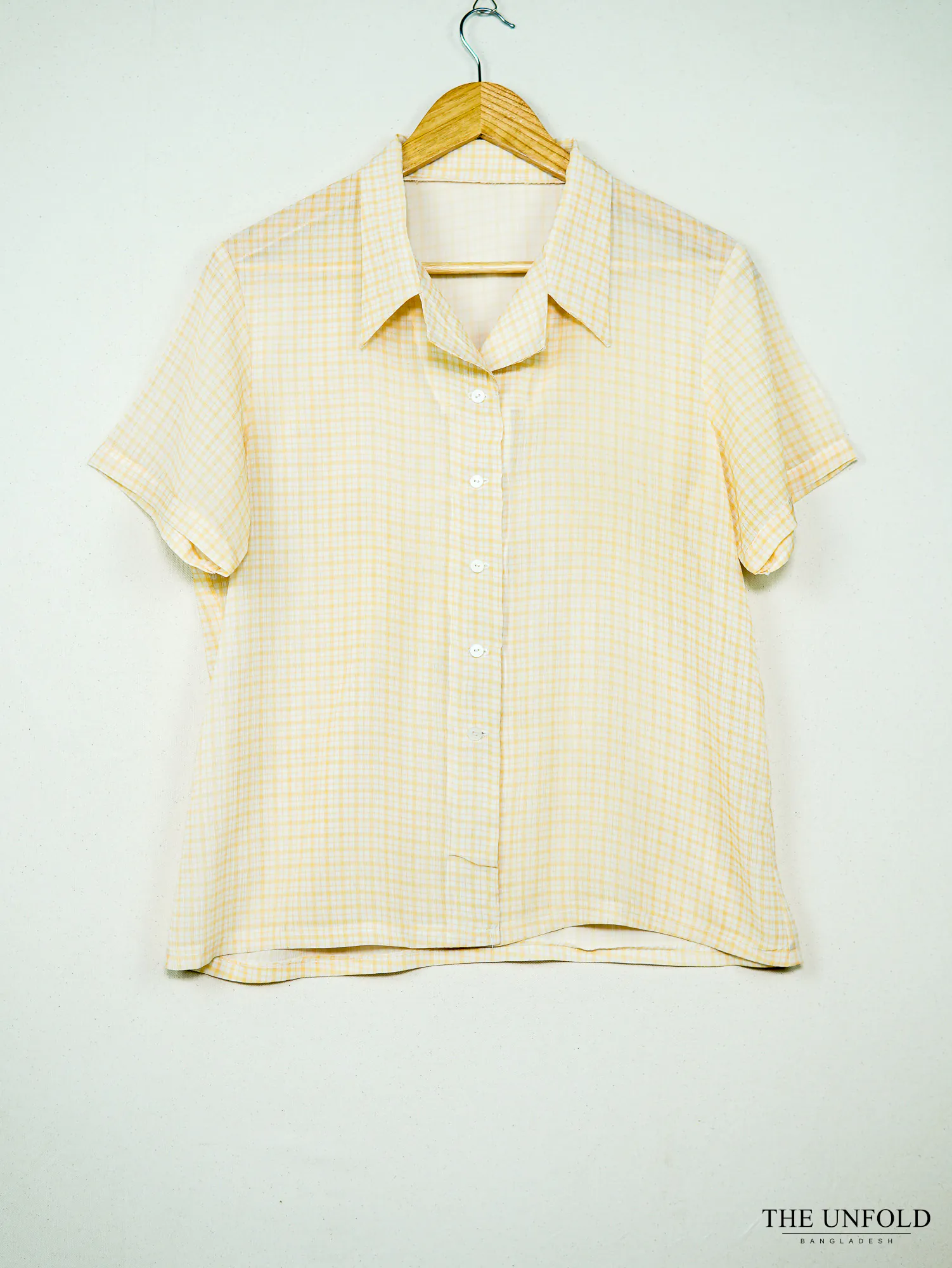 Women's Light Yellow Check Button-Front Shirt