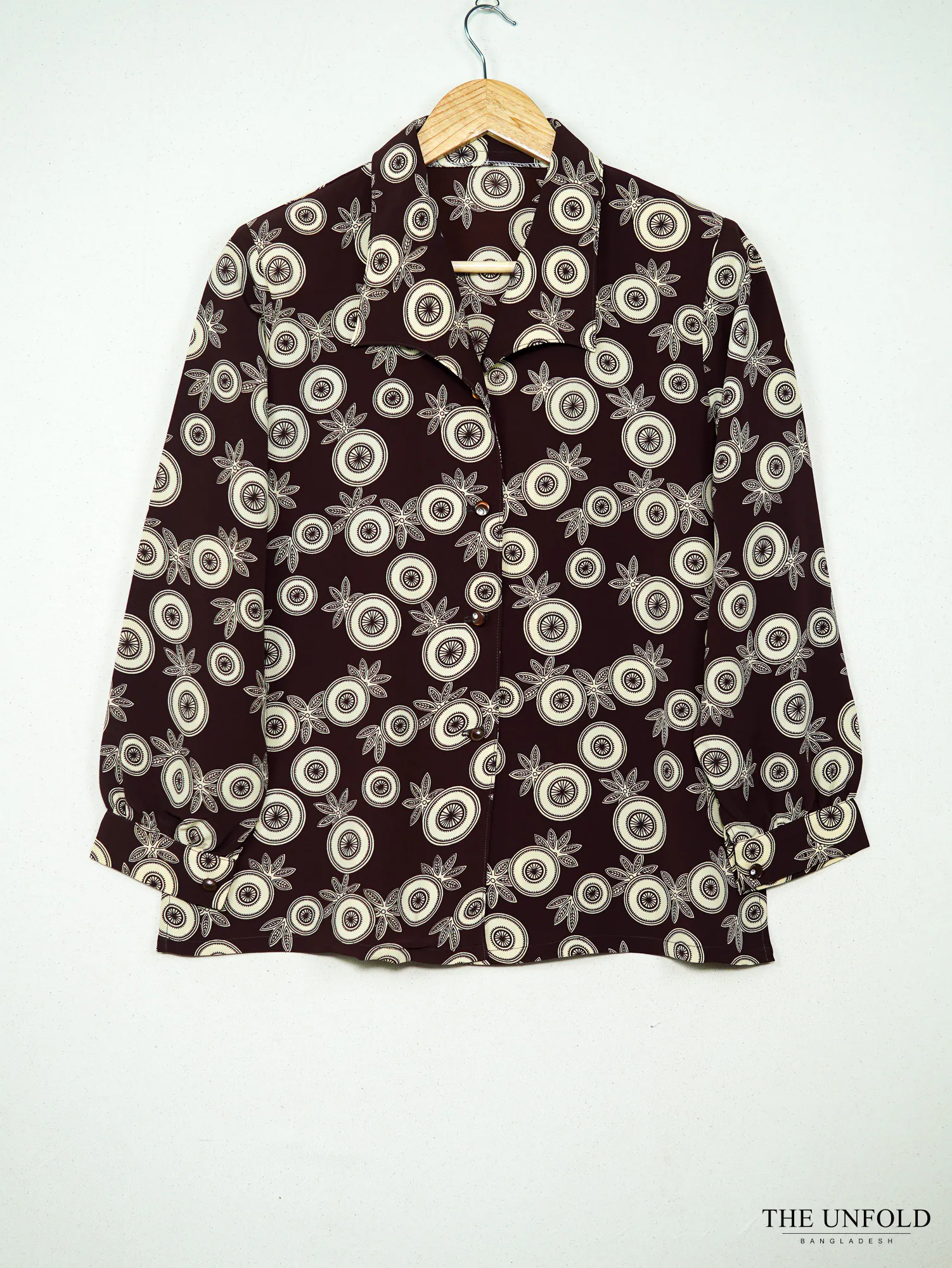 Women's Brown Printed Button-Front Shirt
