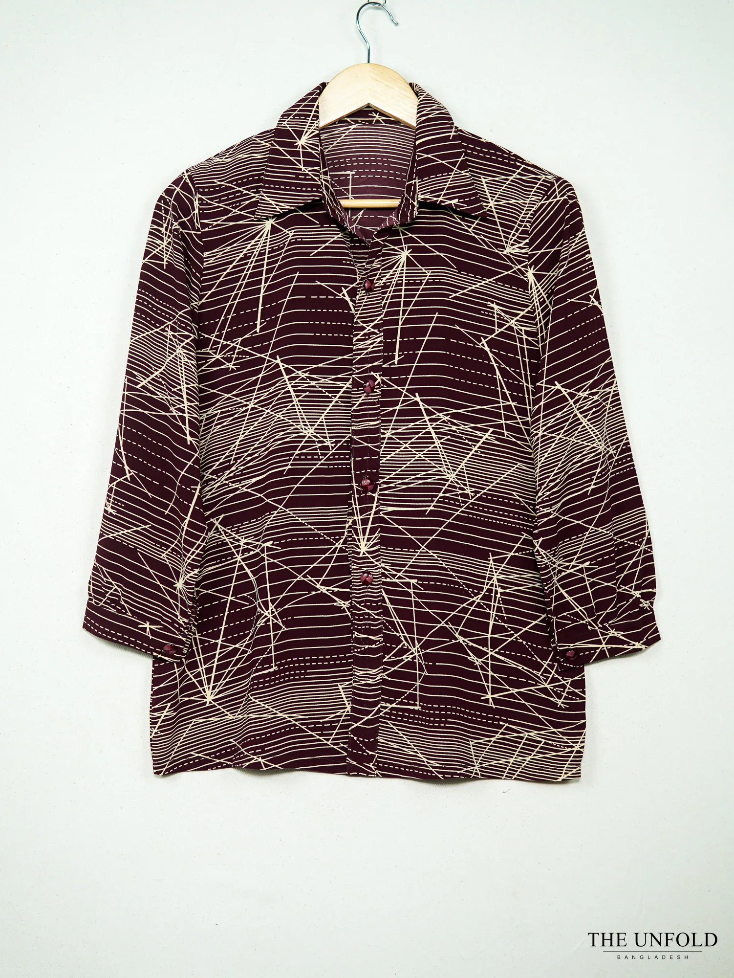 Women's Maroon Printed Button-Front Shirt