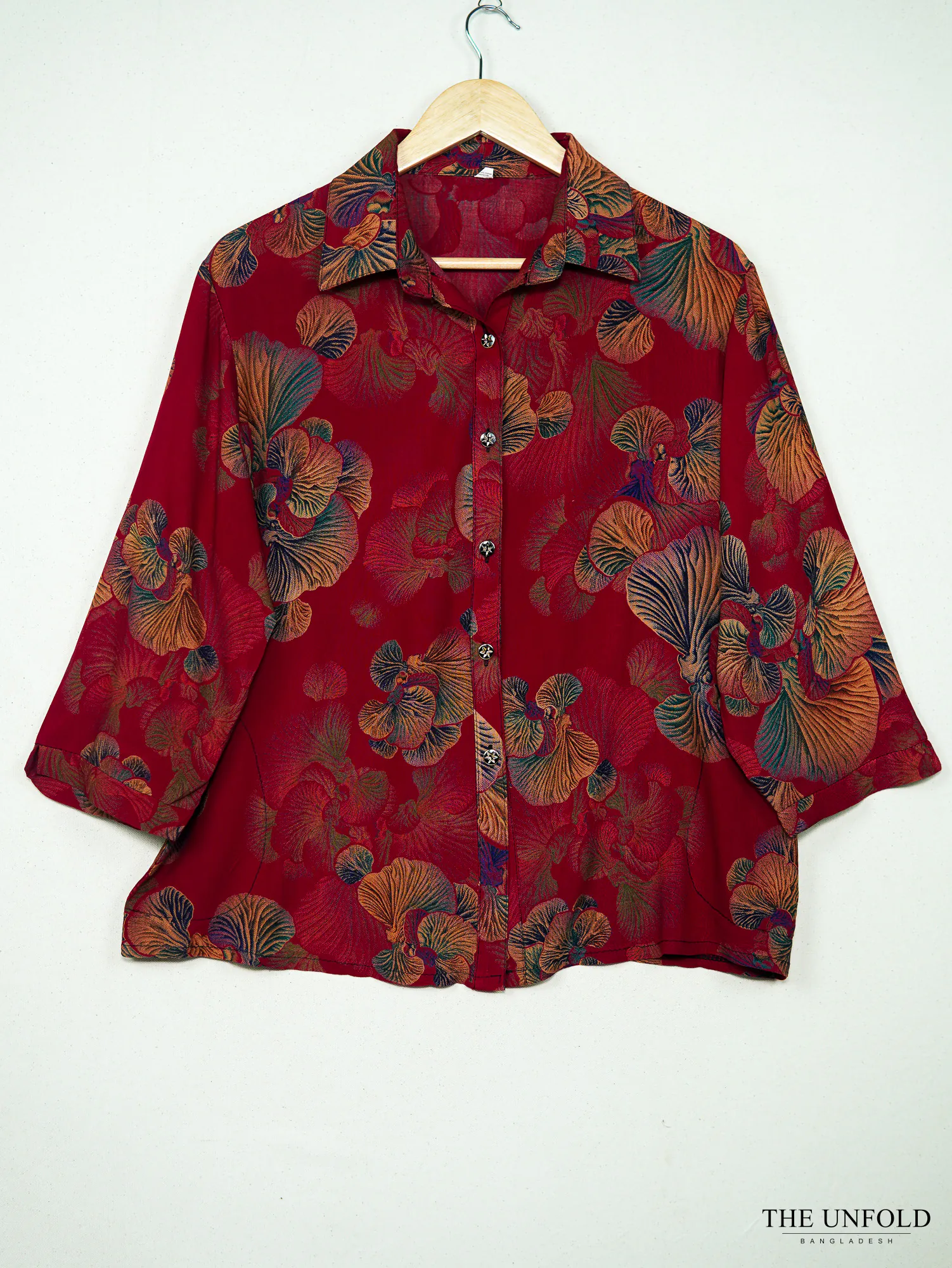 Women's Red Printed Collared Shirt