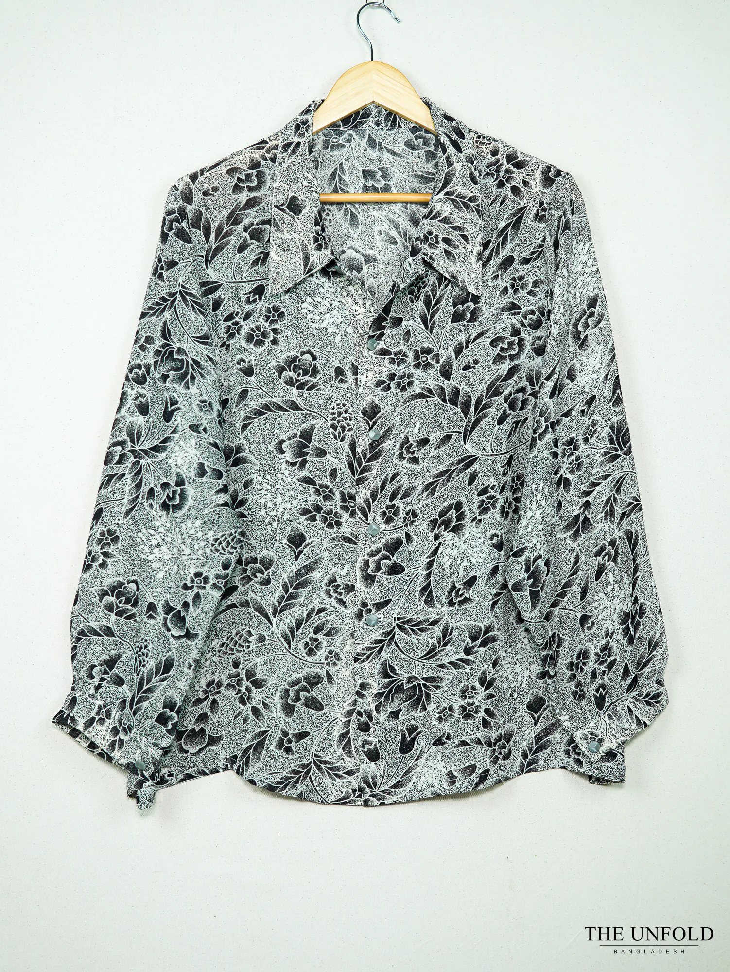 Women's Black and Grey Floral Button-Down Shirt