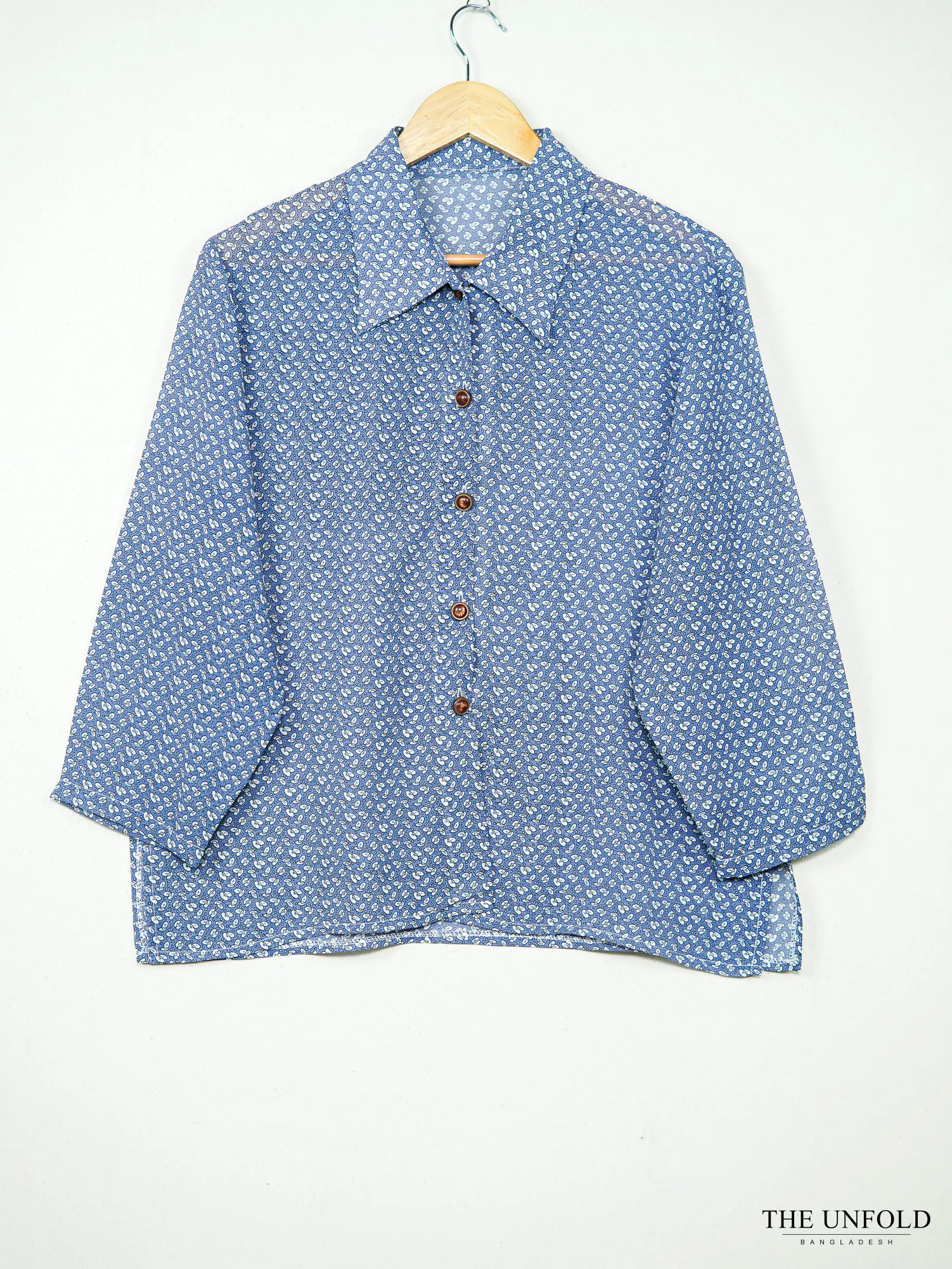 Women's Blue Printed Collared Button-Front Shirt