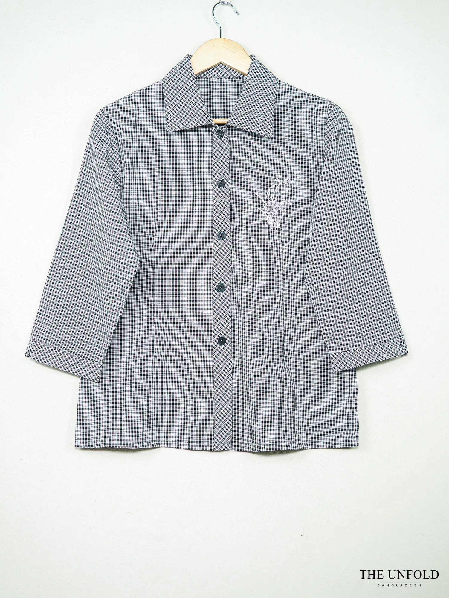 Women's Grey Check Collared Shirt