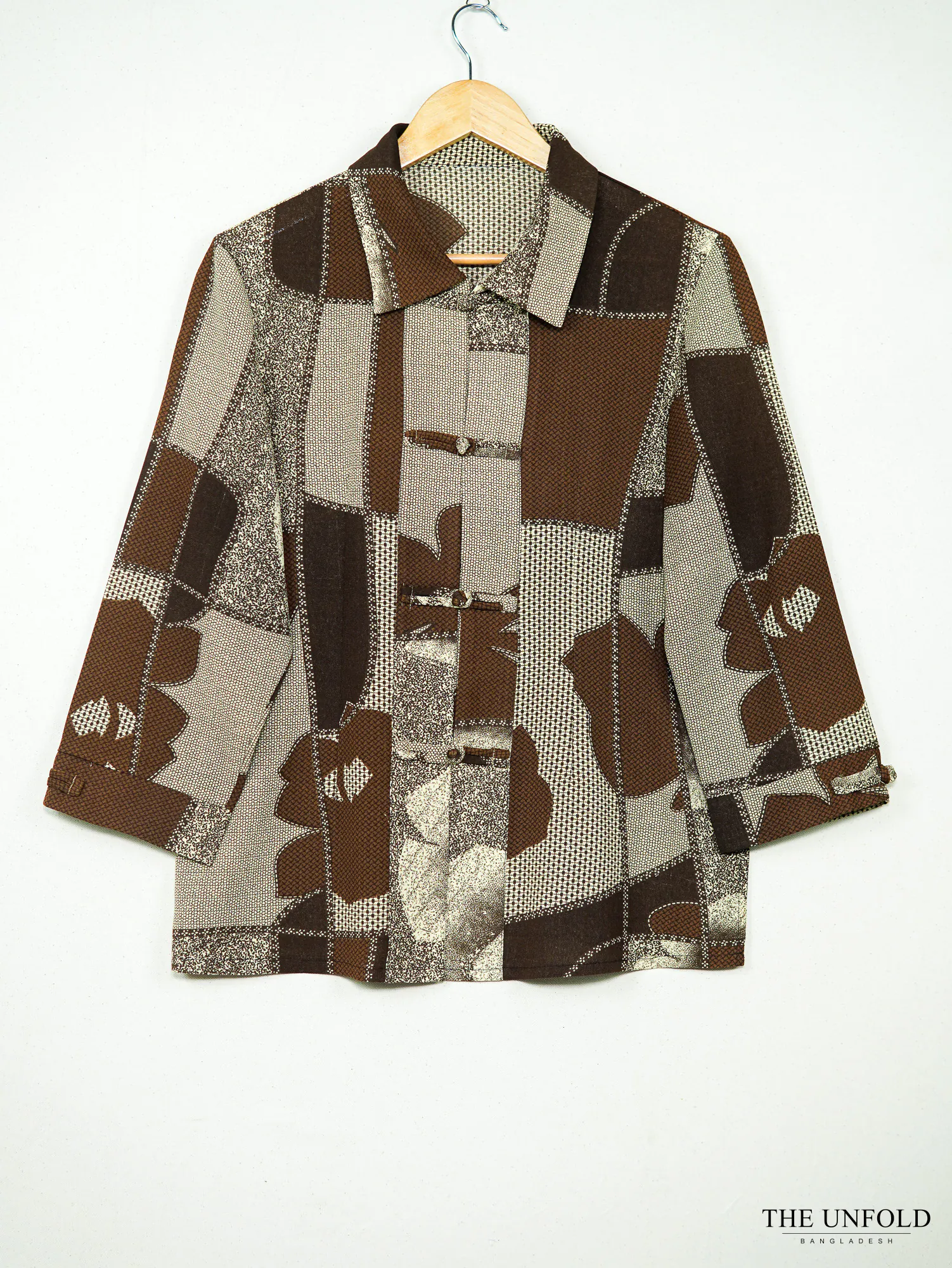 Women's Brown and Beige Abstract Print Lightweight Jacket
