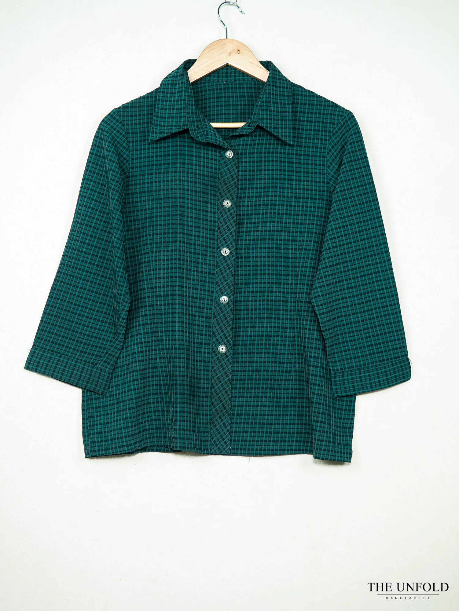 Women's Teal and Black Check Button-Down Shirt
