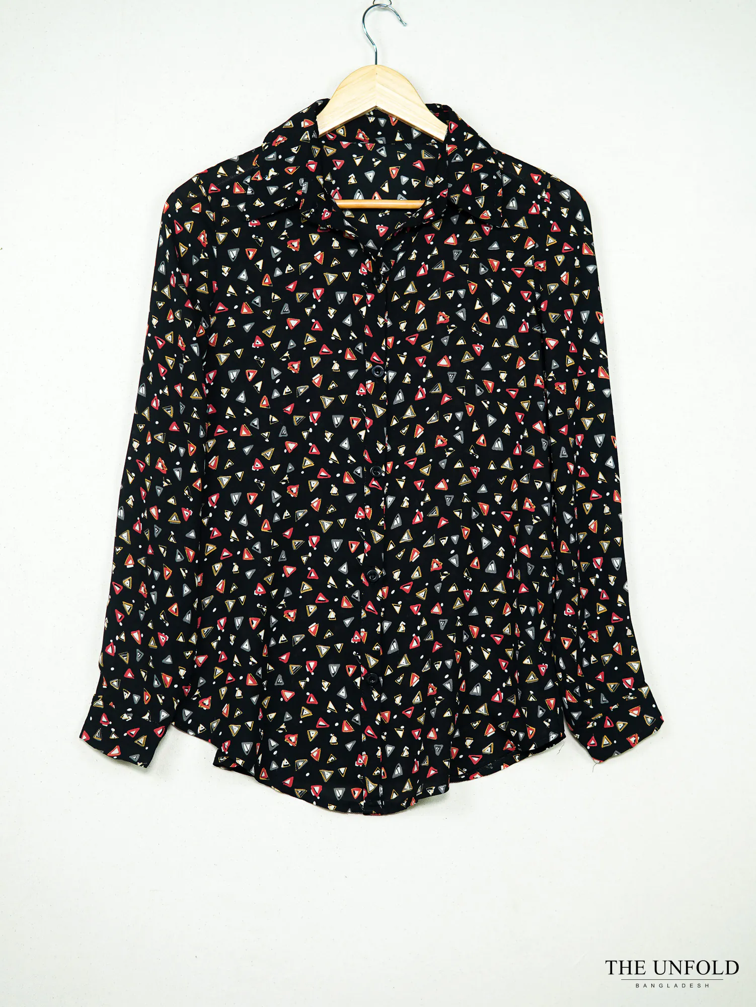 Women's Black Printed Button-Up Shirt