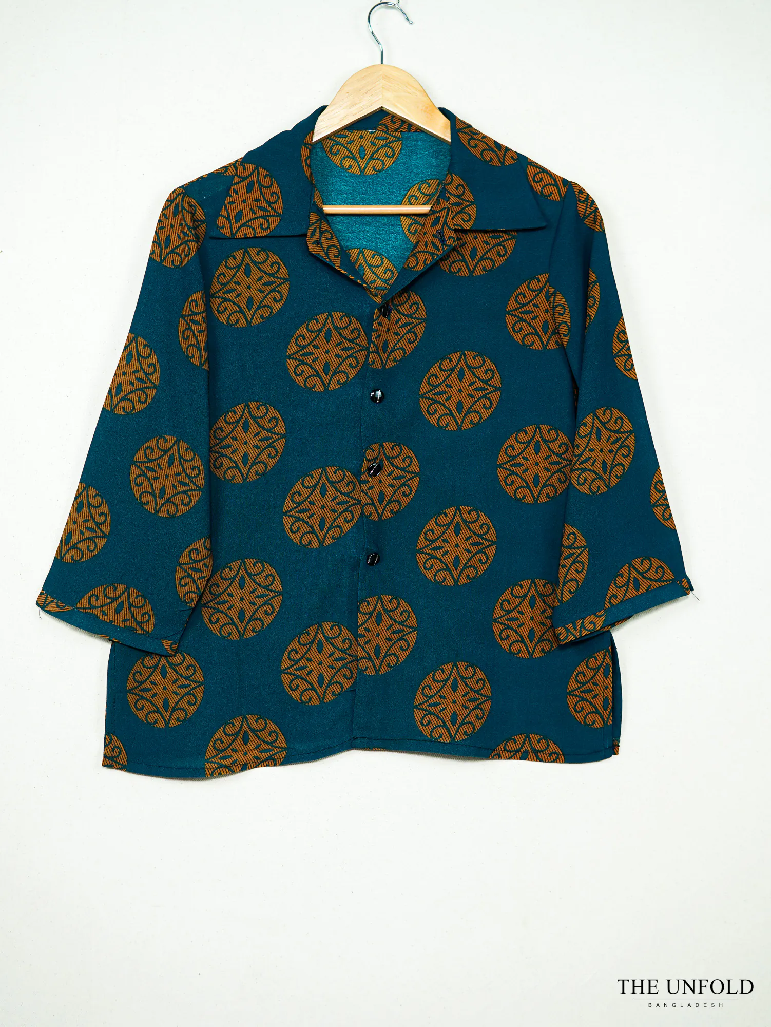 Women's Teal Printed Collared Shirt