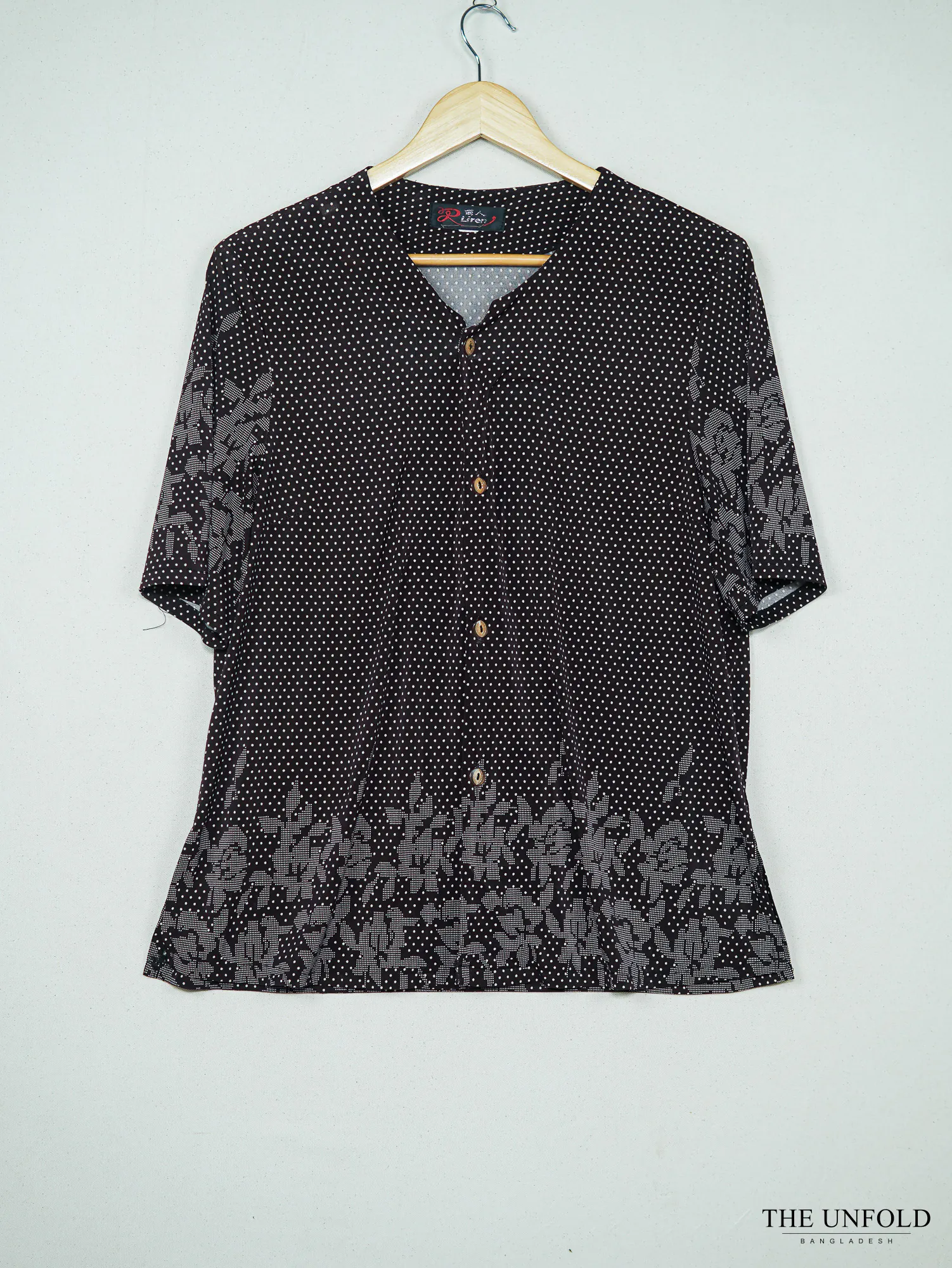 Women's Dark Brown Printed Short Sleeve Button-Front Shirt