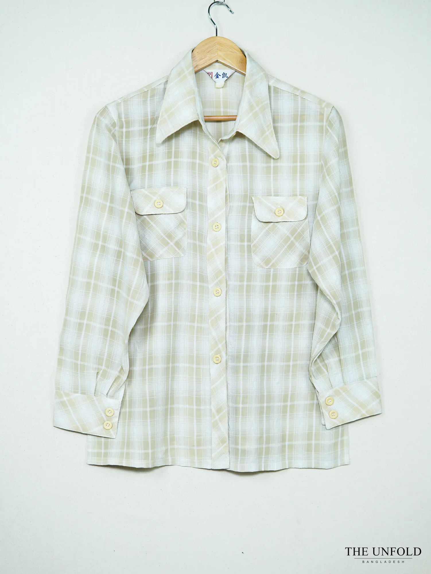 Women's Light Beige Check Button-Up Shirt