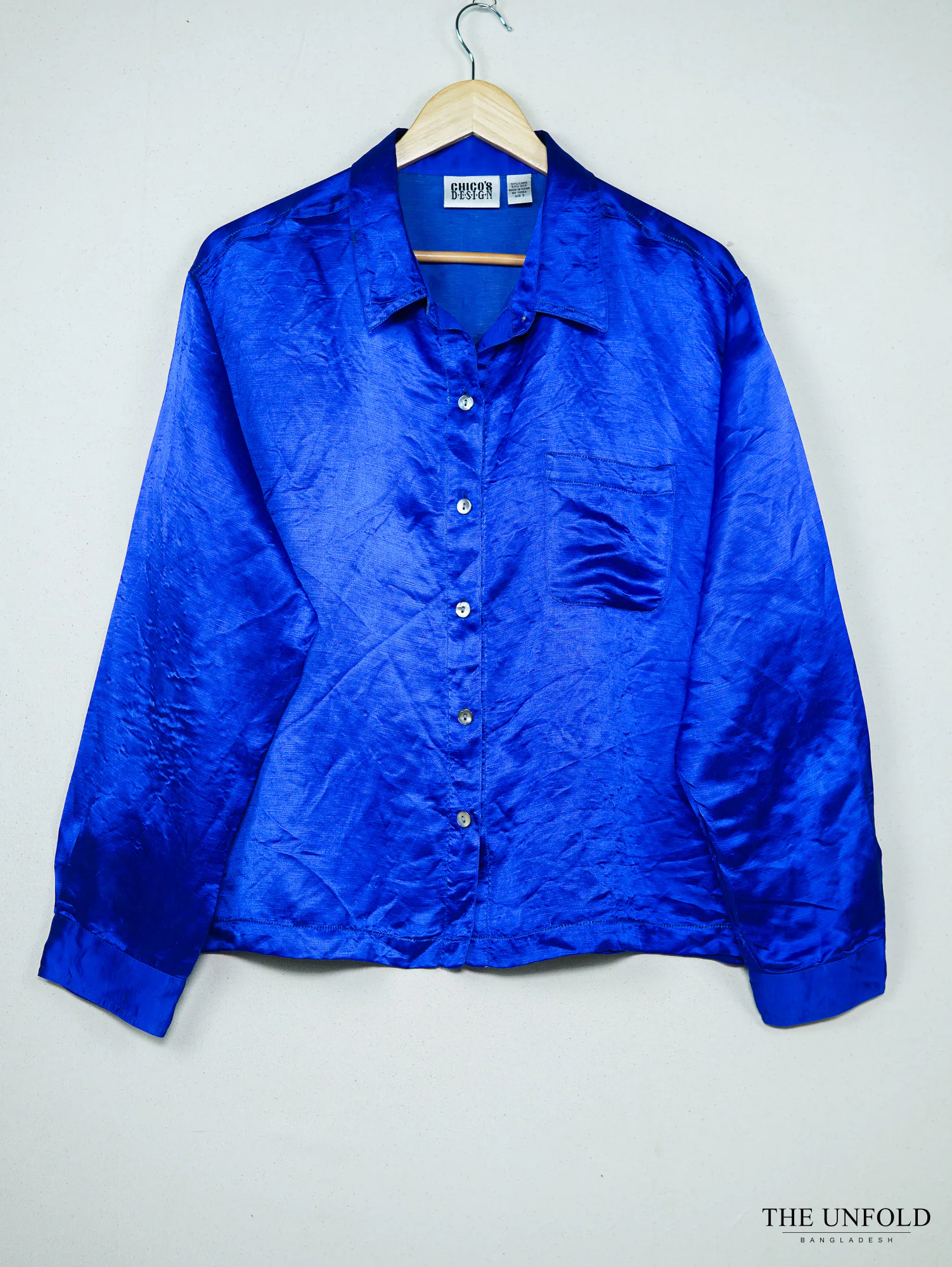 Women's Royal Blue Satin Button-Down Shirt