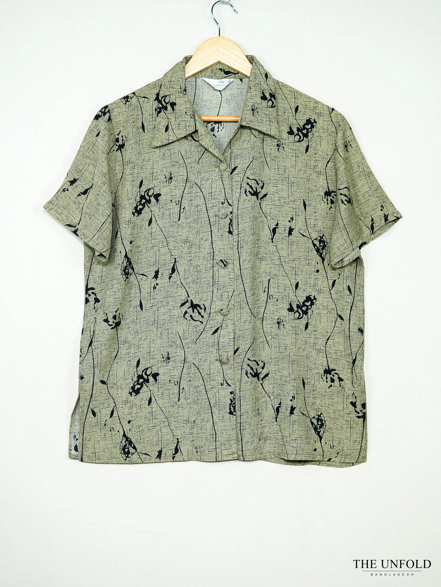 Women's Sage Green Printed Floral Short Sleeve Shirt