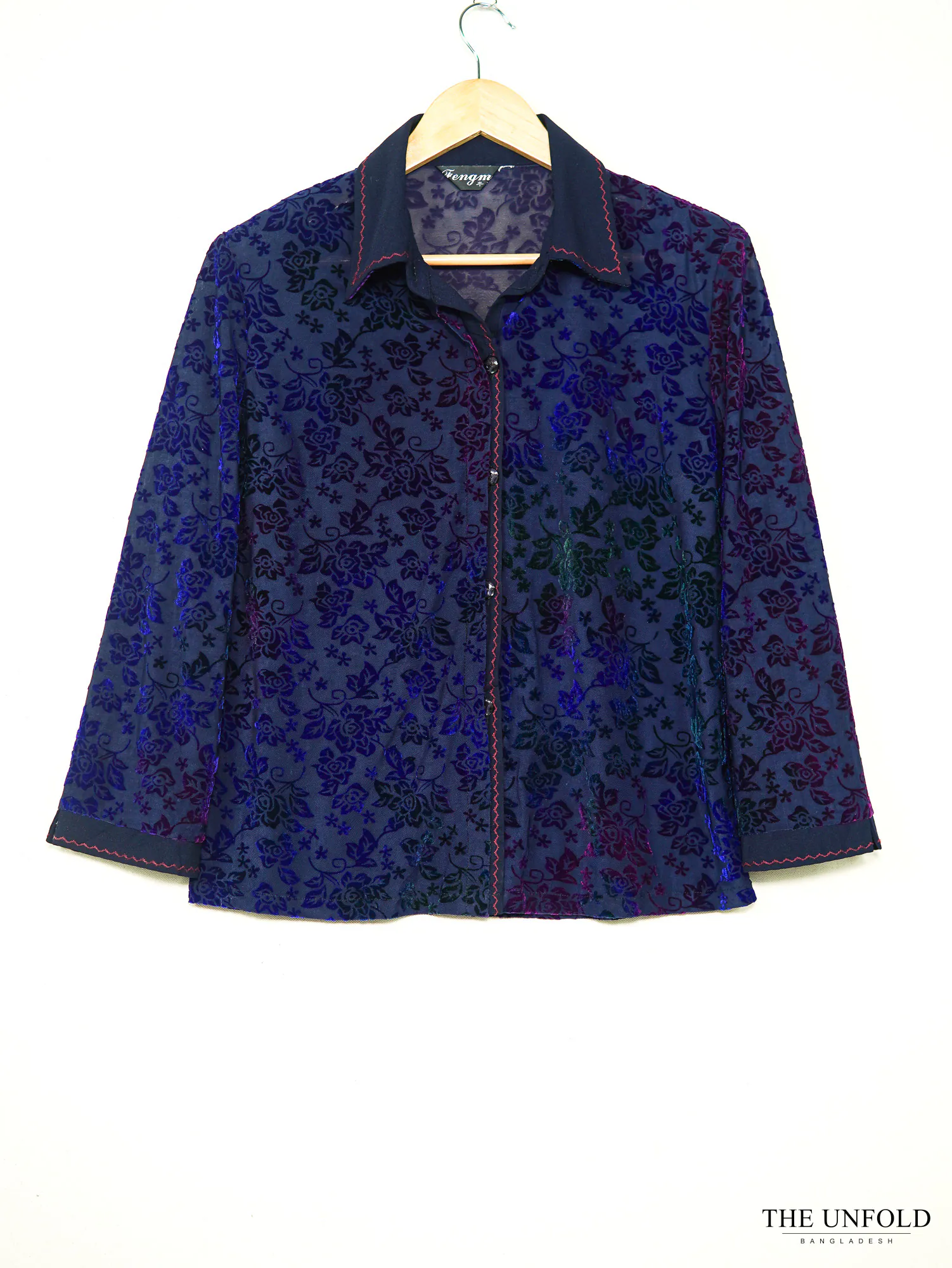 Women's Dark Blue Floral Collared Shirt