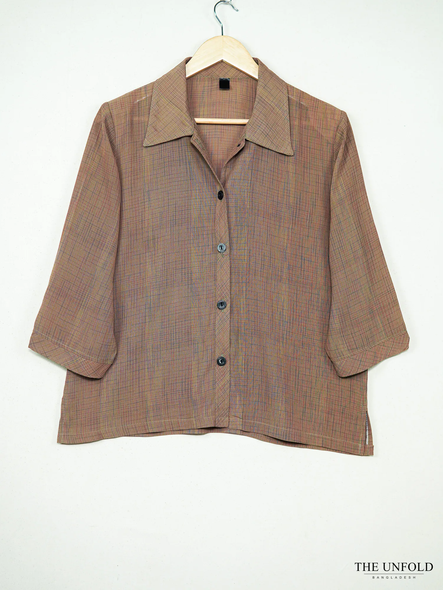 Women's Russet Brown Check Button-Up Shirt