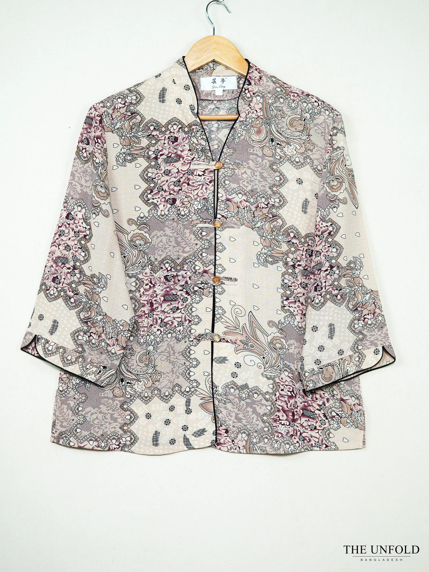 Women's Beige Multi-Color Printed Mandarin Collar Top