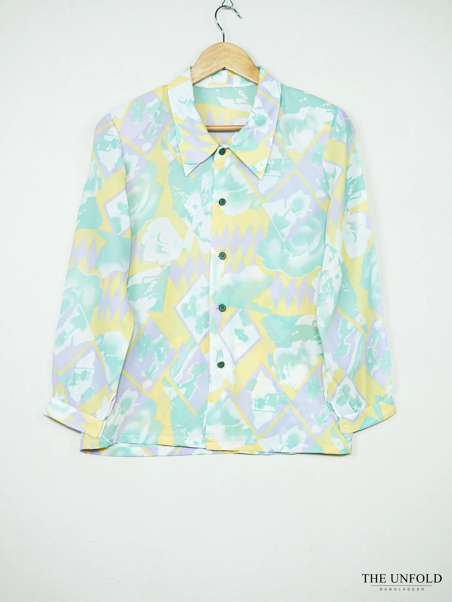 Women's Mint Lavender Yellow Printed Collared Shirt