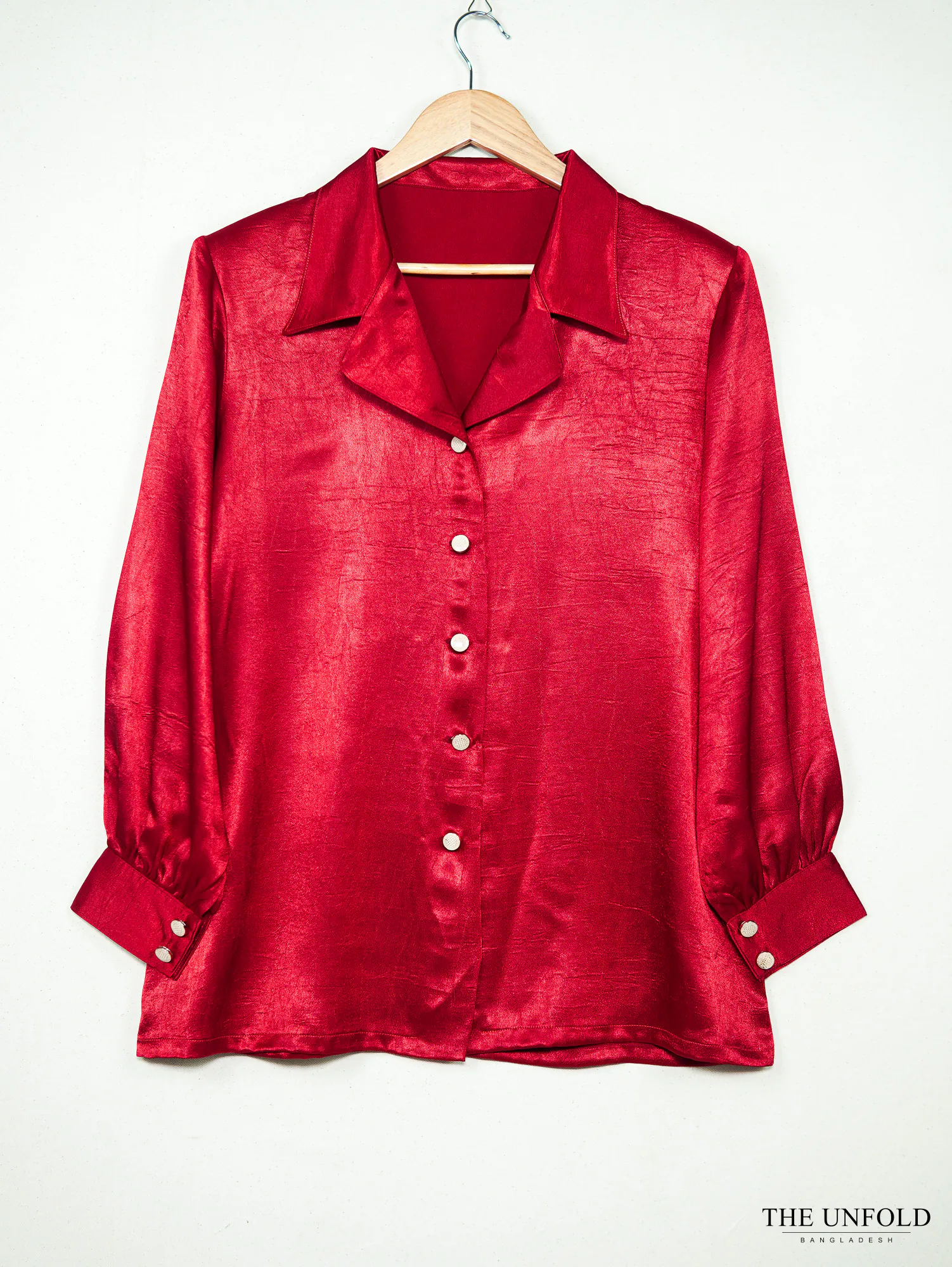 Women's Red Satin Button-Down Shirt