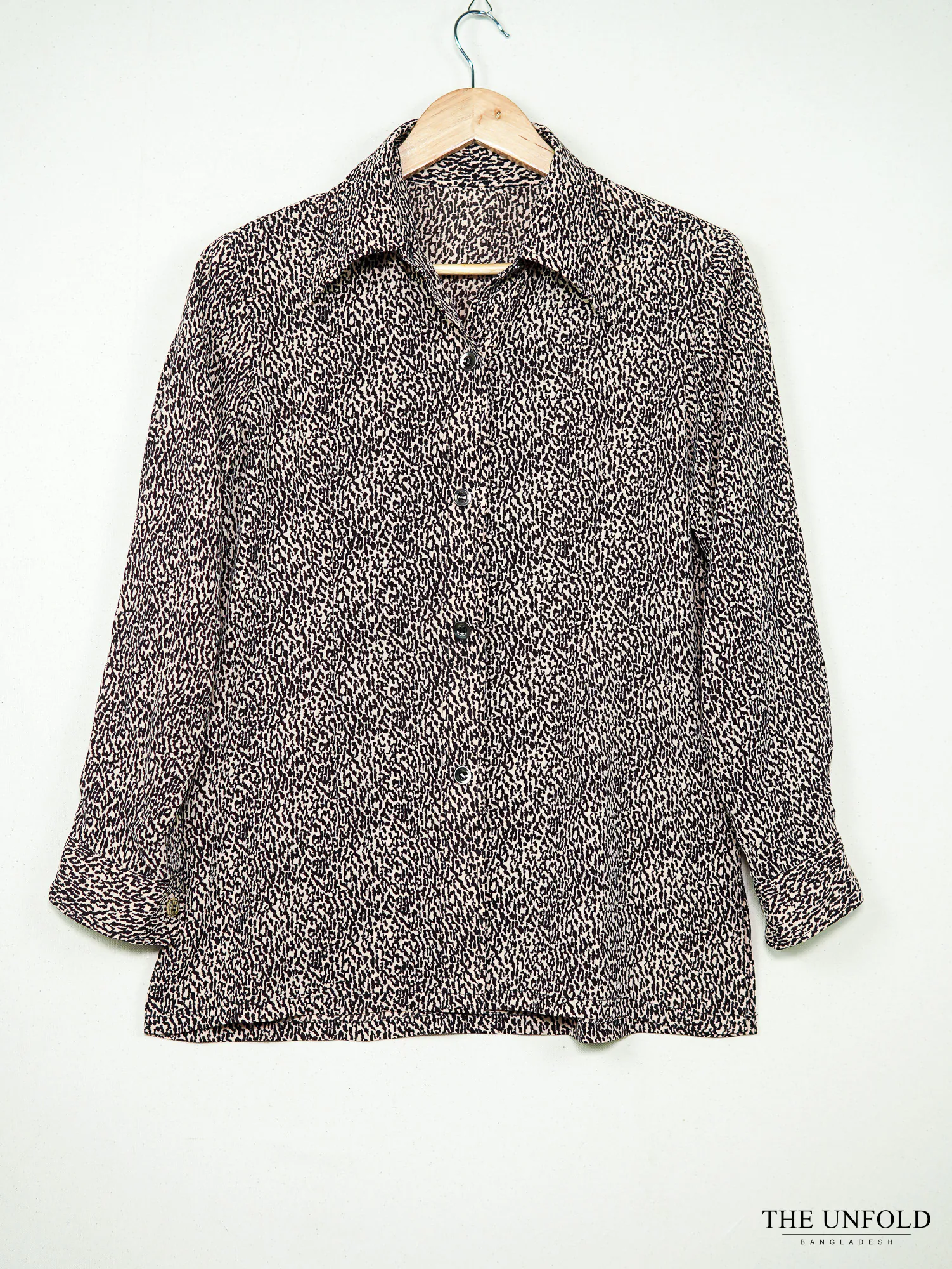 Women's Beige and Black Printed Collared Shirt