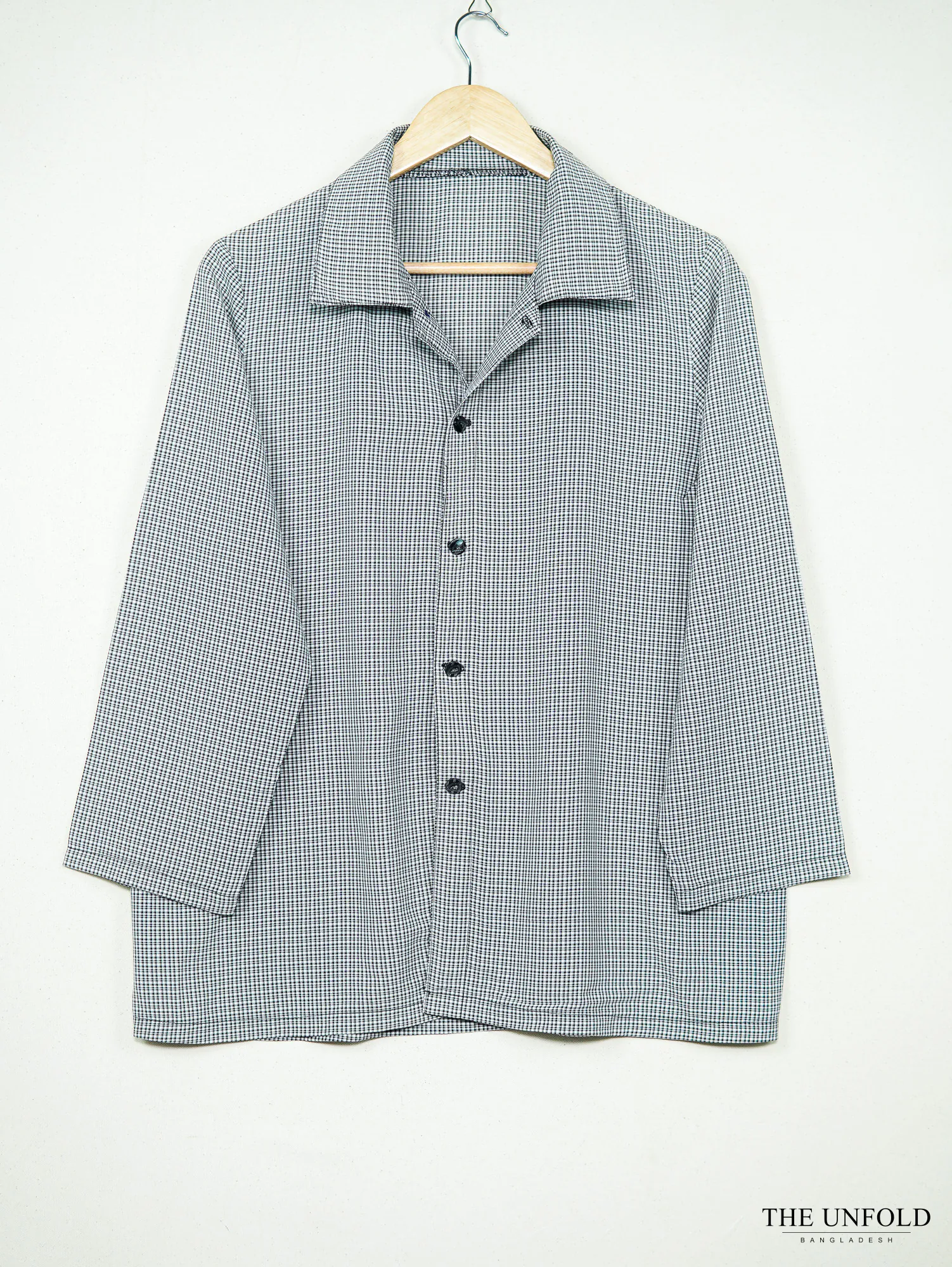 Women's Grey and White Check Collared Shirt