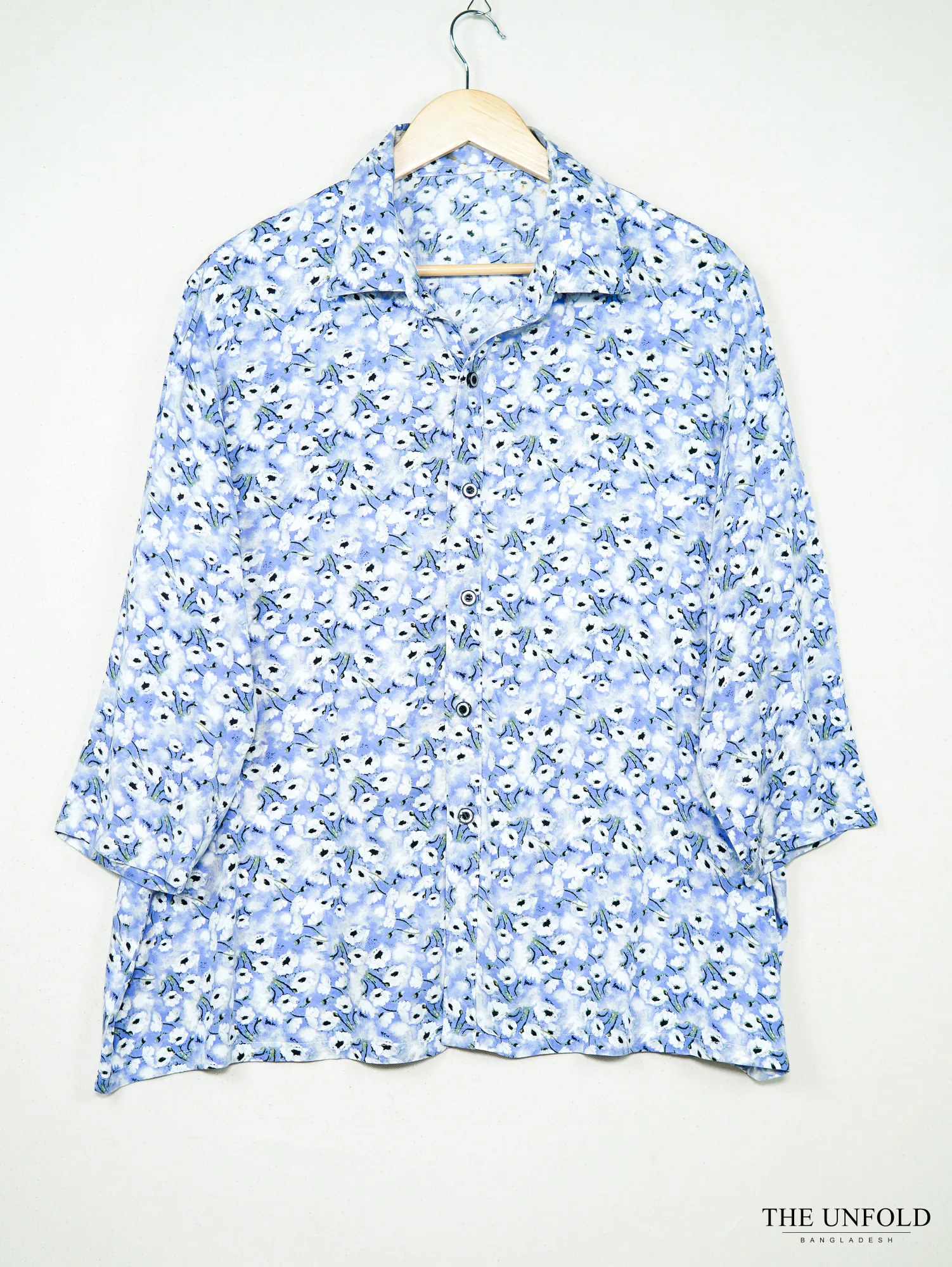 Women's Light Blue Floral Button-up Shirt