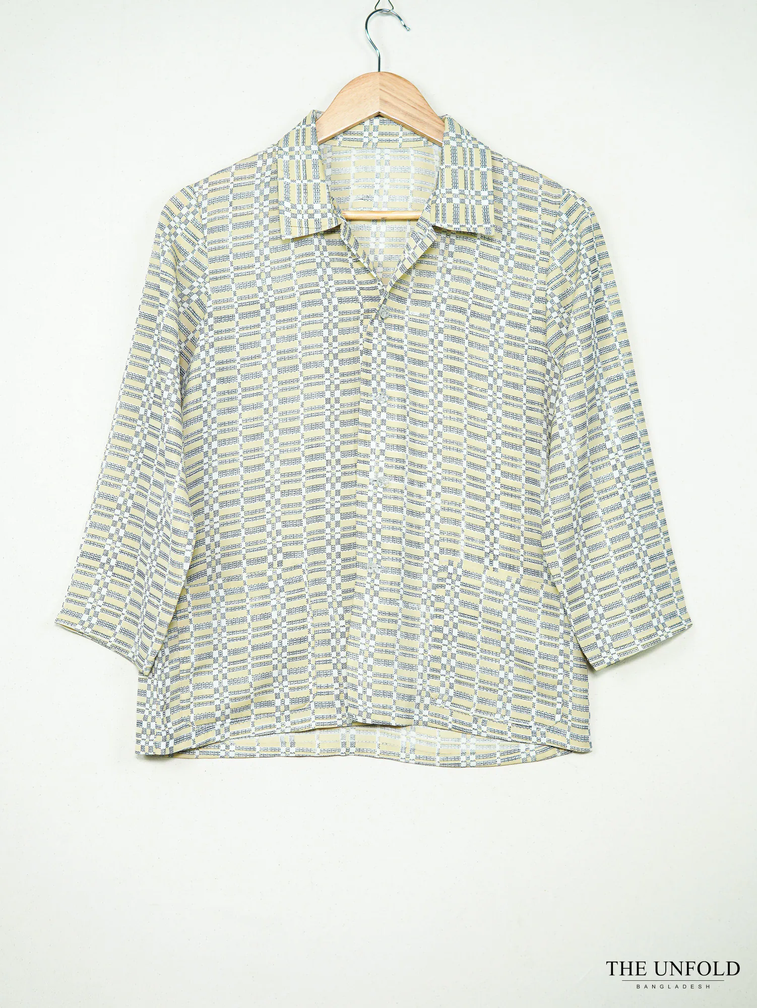 Women's Cream and Blue Printed Shirt