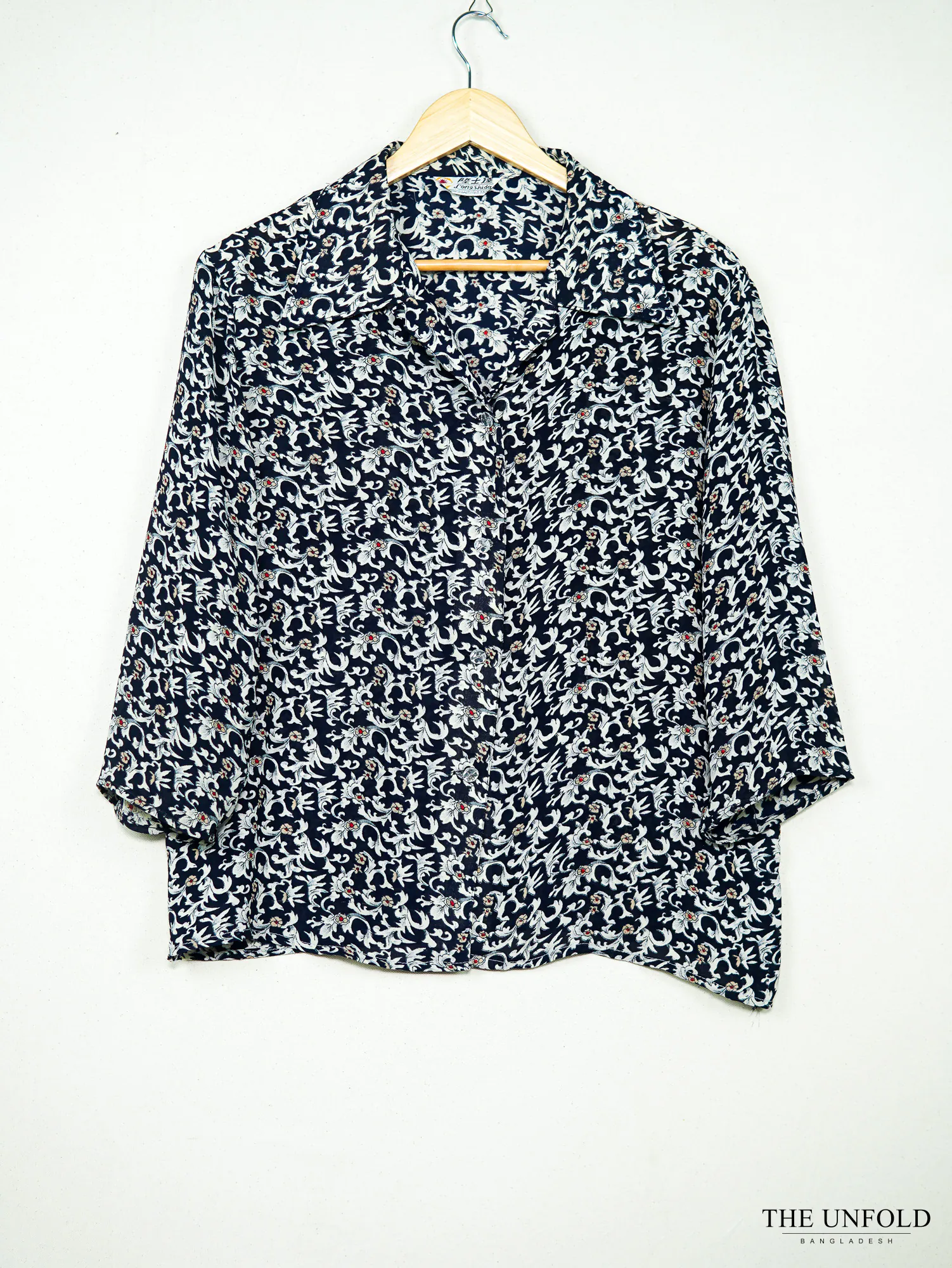 Women's Navy Blue Printed Button-Front Shirt