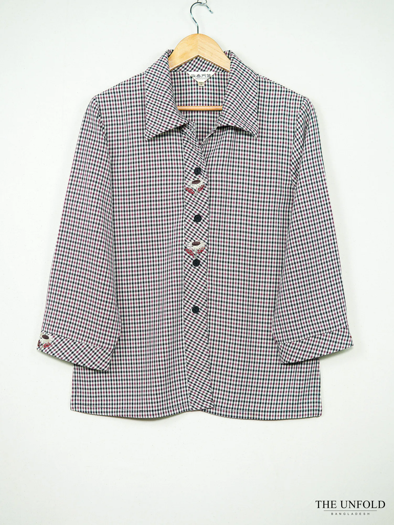 Women's Green and Maroon Check Collared Shirt