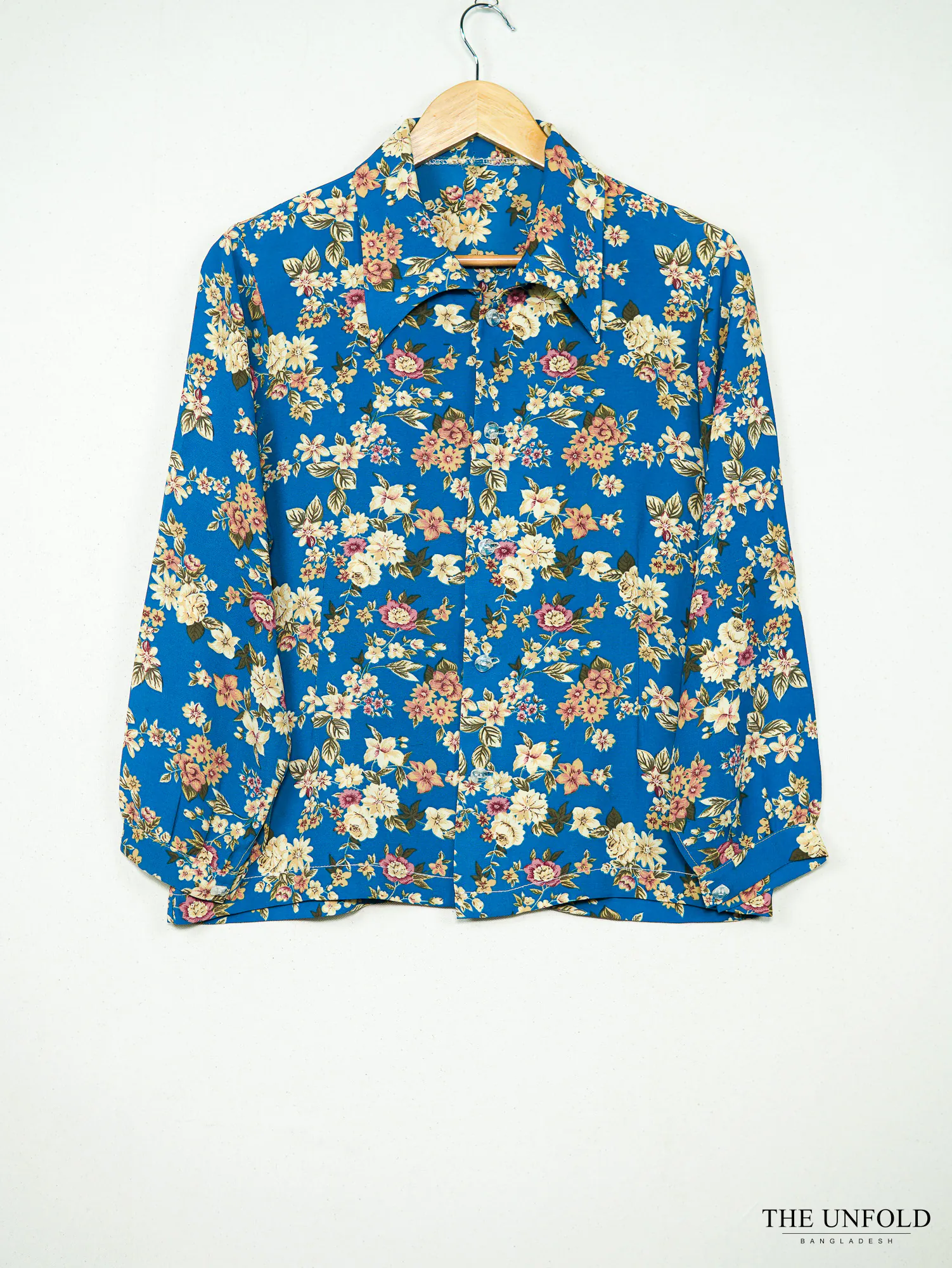 Women's Blue Floral Long Sleeve Shirt