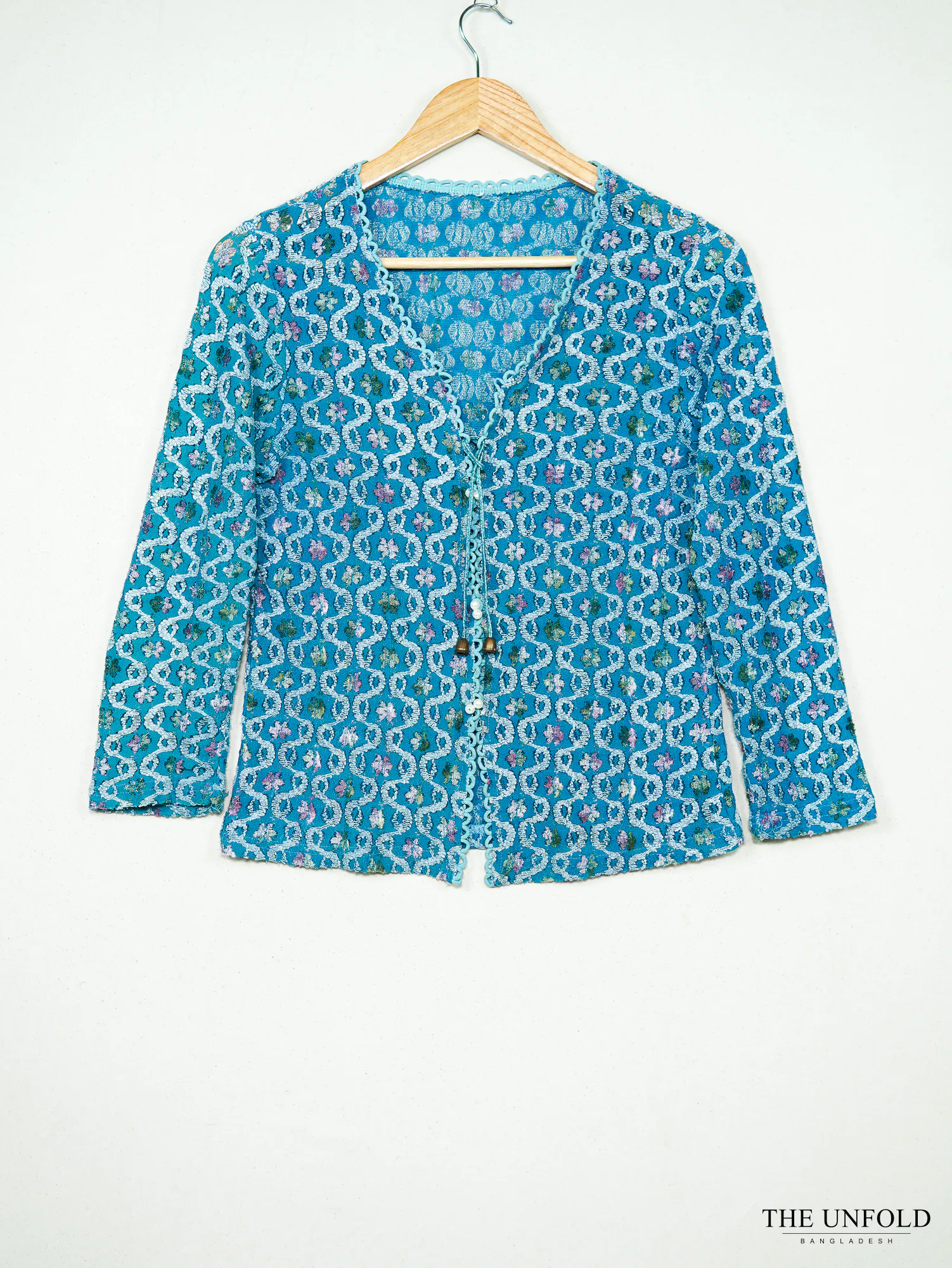 Women's Blue Printed Long Sleeve Top