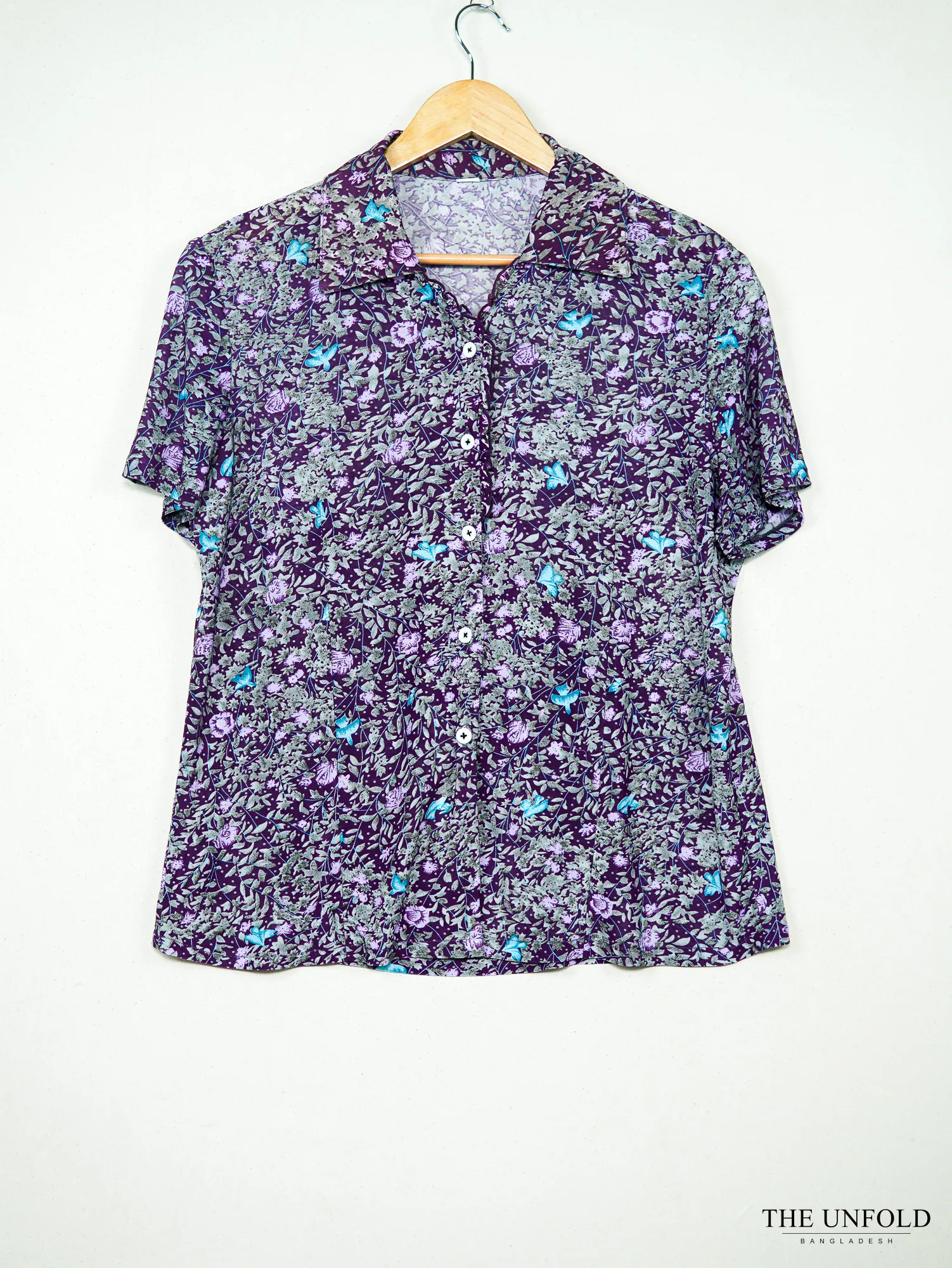 Women's Purple Multicolor Floral Button-Up Shirt