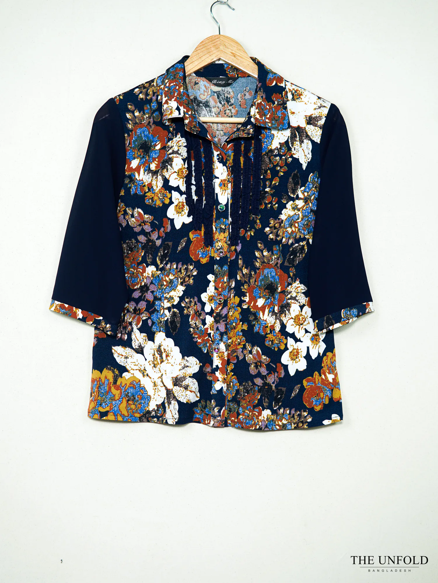 Women's Navy Floral Button-Front Shirt