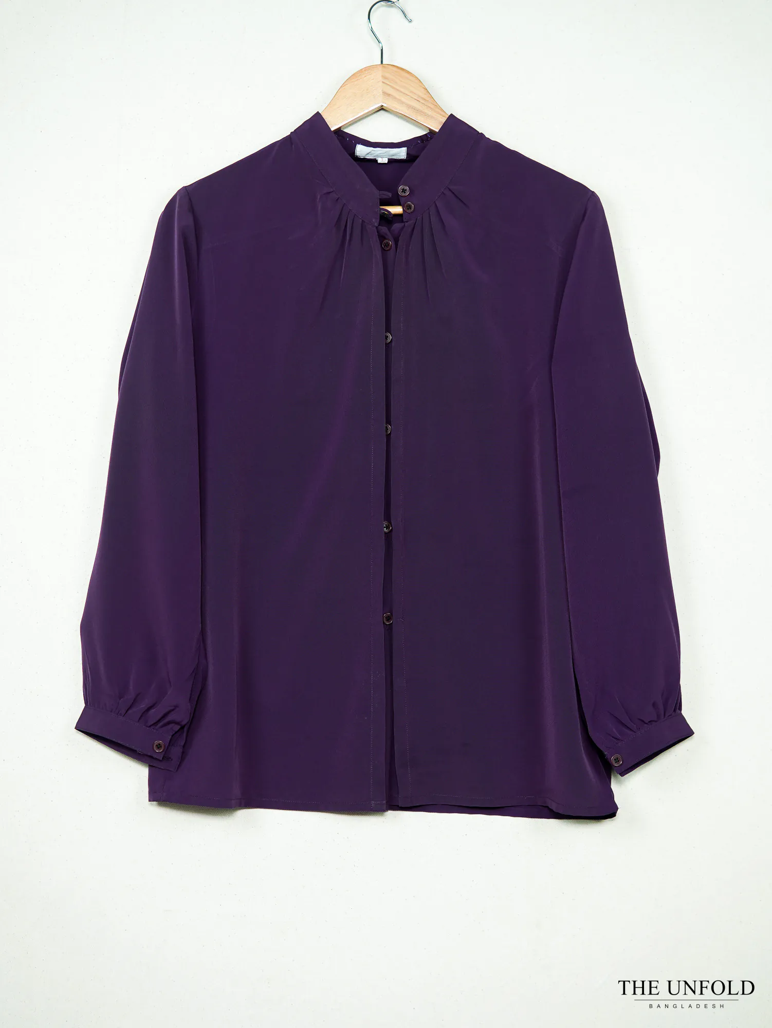Women's Purple Band Collar Button-Front Shirt