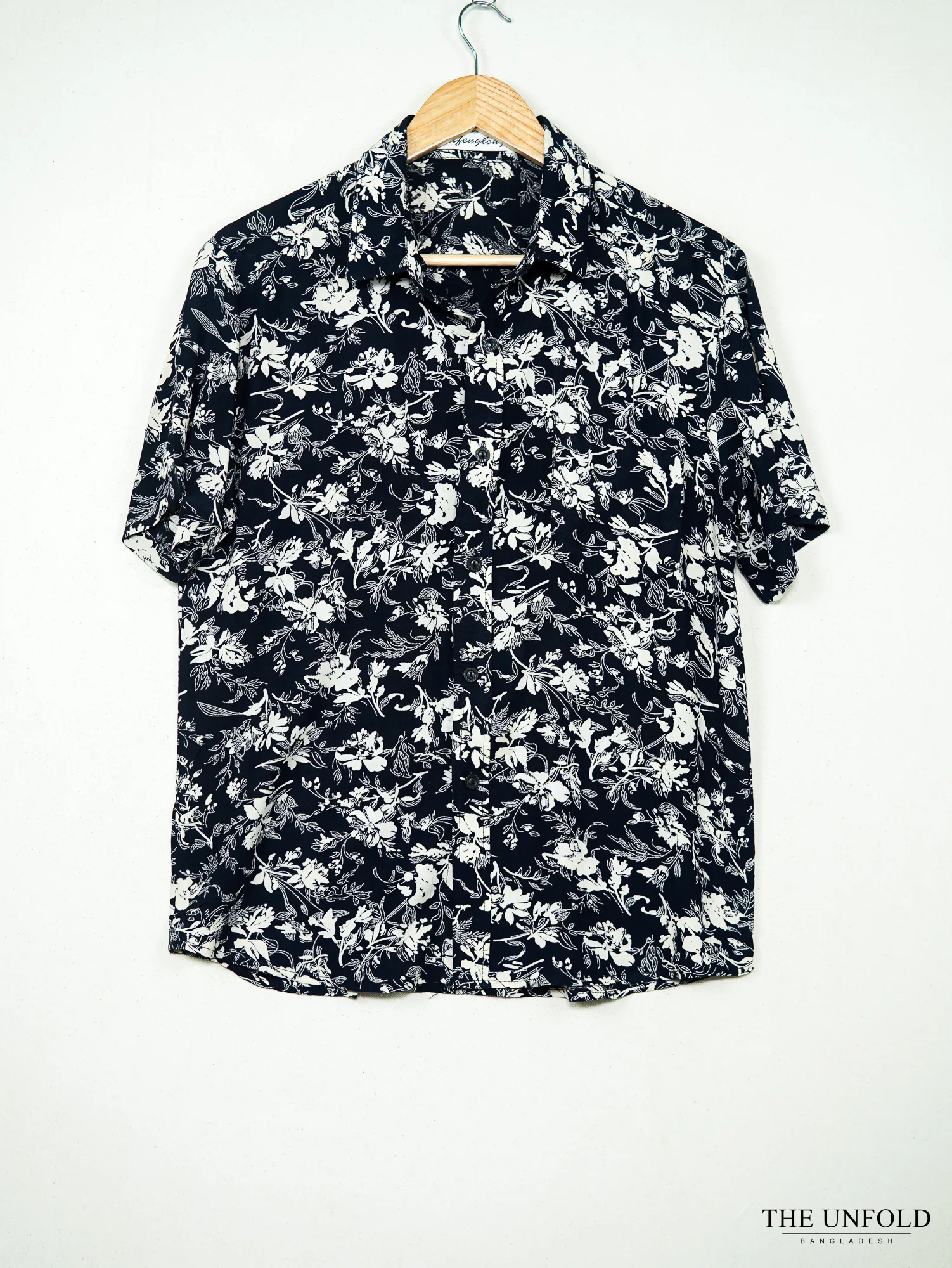 Women's Black Floral Short Sleeve Button-Front Shirt