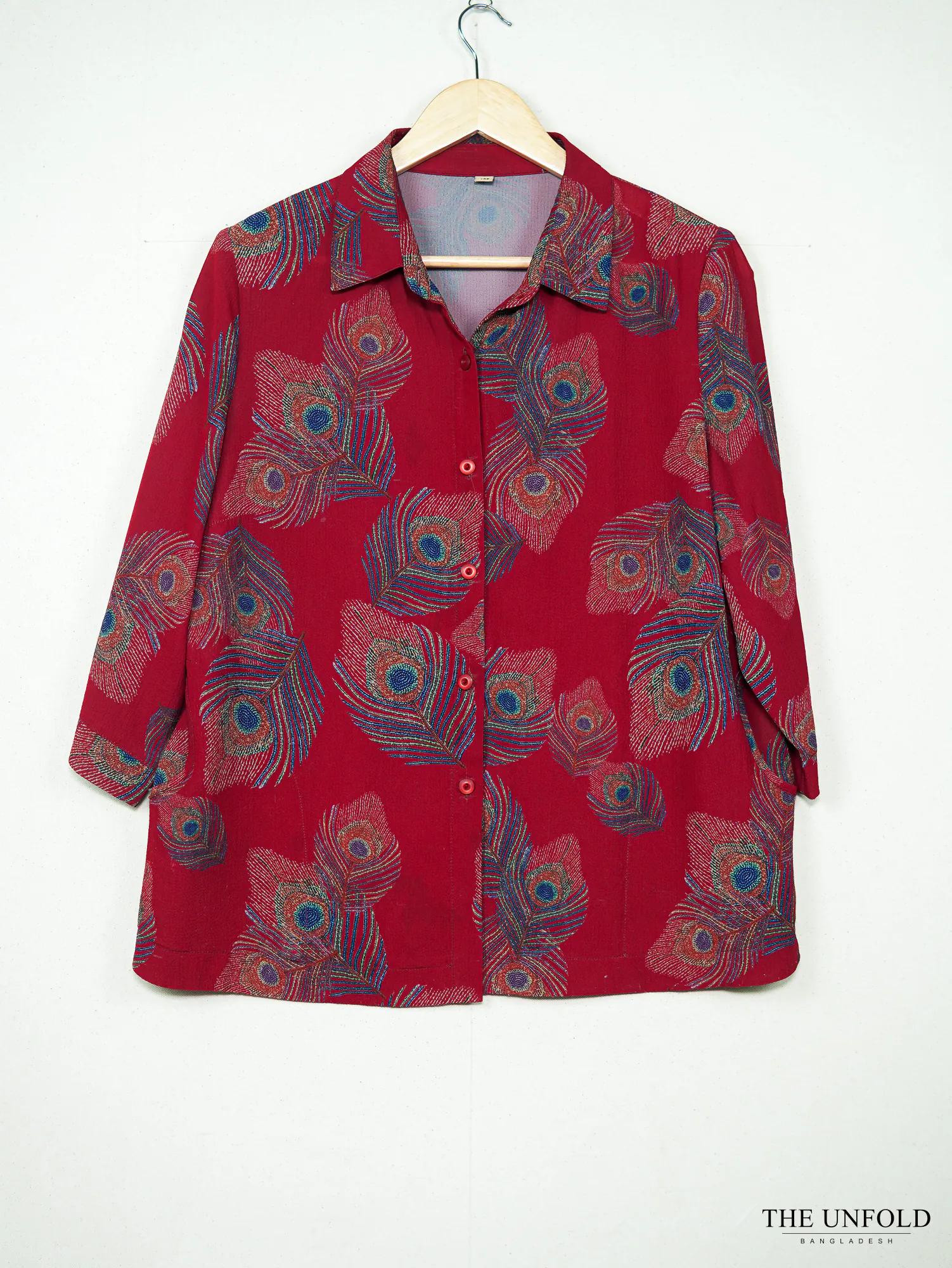 Women's Red Printed Button-Down Shirt