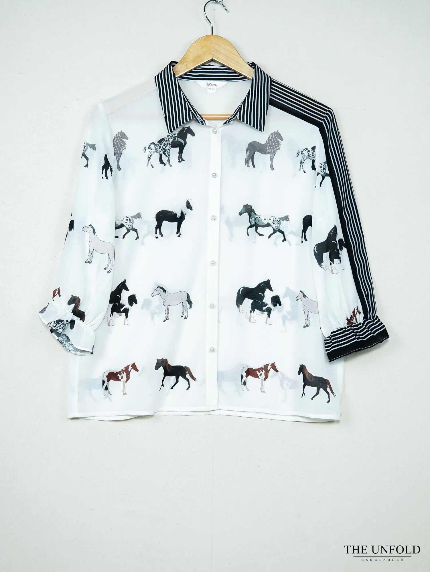 Women's White Printed Collared Shirt